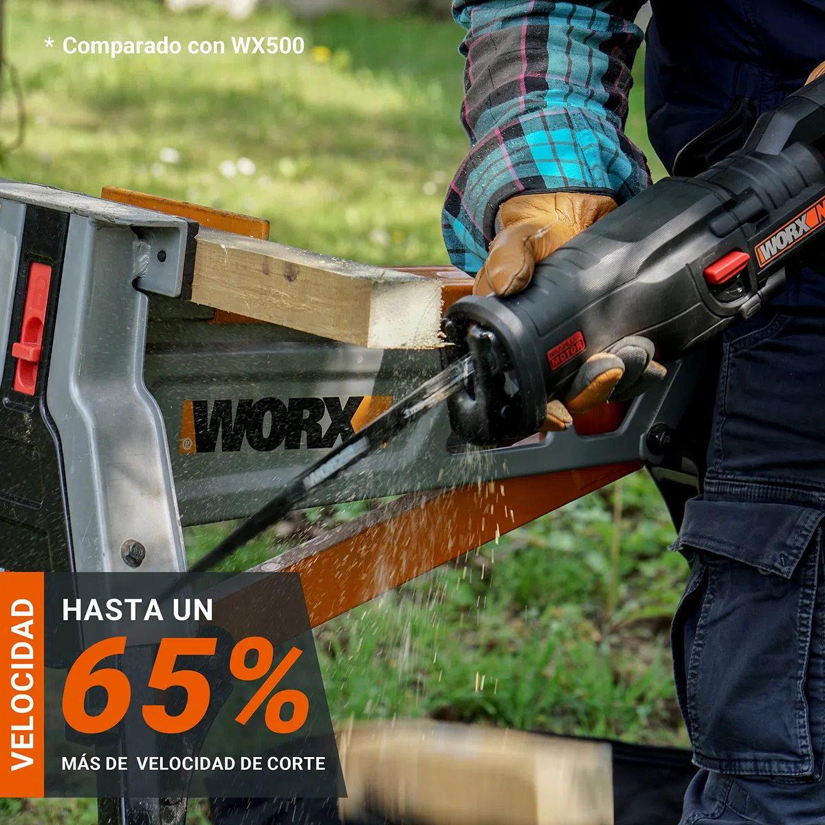 WORX Sierra sable Brushless 20V | PowerShare | WX516.9 - Sin batería, ni cargador | Motor sin escobillas, patín pivotante ajustable, cambio de cuchilla sin herramientas