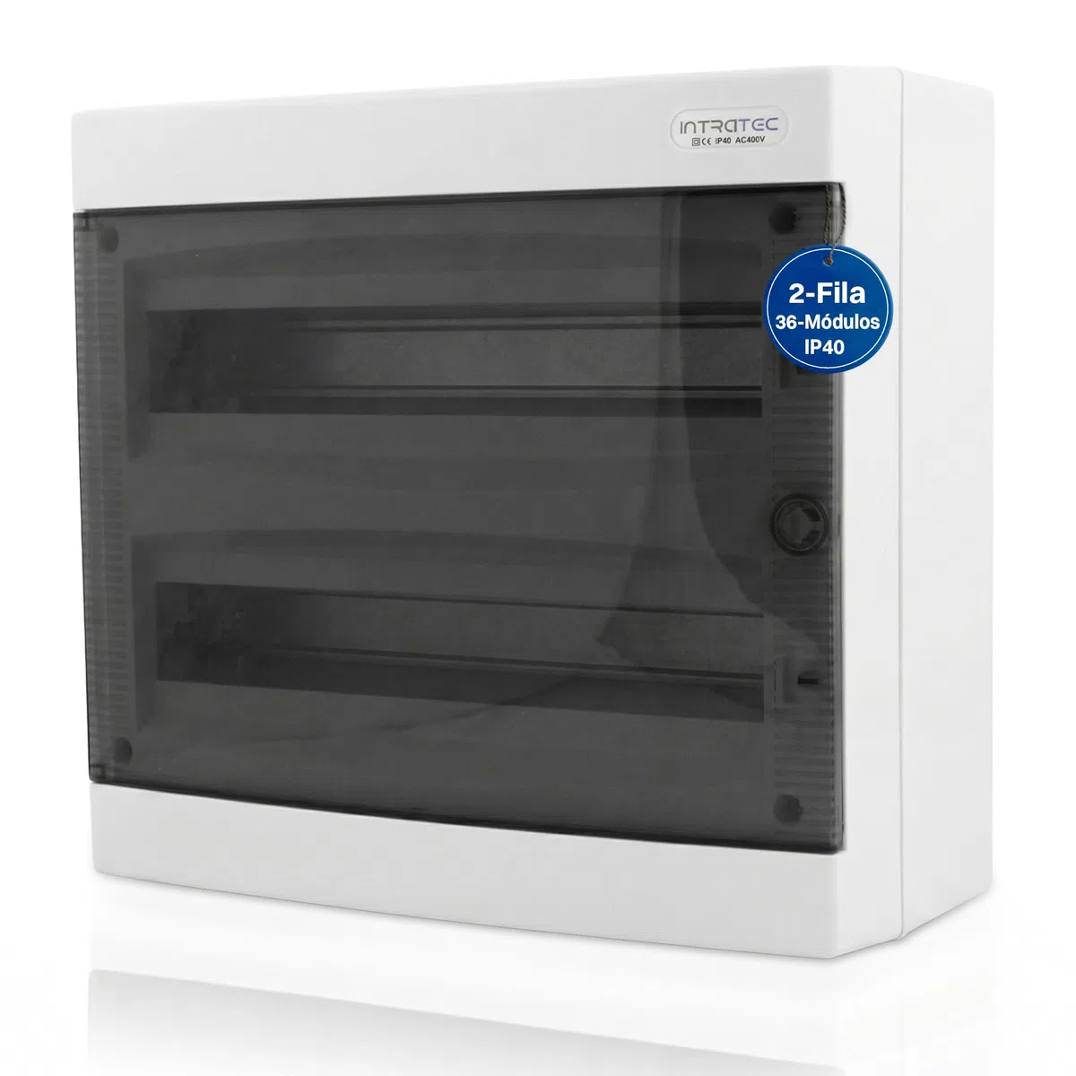 Intratec Cuadro Eléctrico de Superficie 2 Fila – IP40 Caja de Distribución para 36 Módulos con Puerta Blanca para una Instalación Fácil en Hogar y Comercio – 361 x 396 x 112 mm