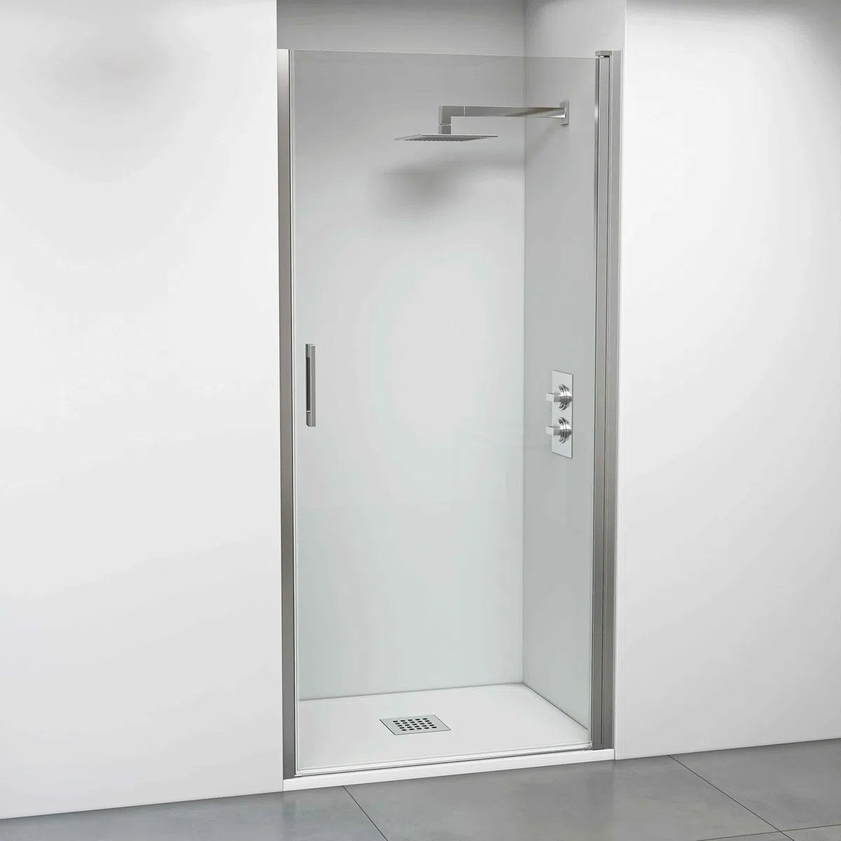 BELLOBATH - Mampara de Ducha Puerta Abatible Reversible - Vidrio Transparente 6 mm Antical - Sin Perfilería Inferior - Plata Brillo - Ancho adaptable 66-69 cm