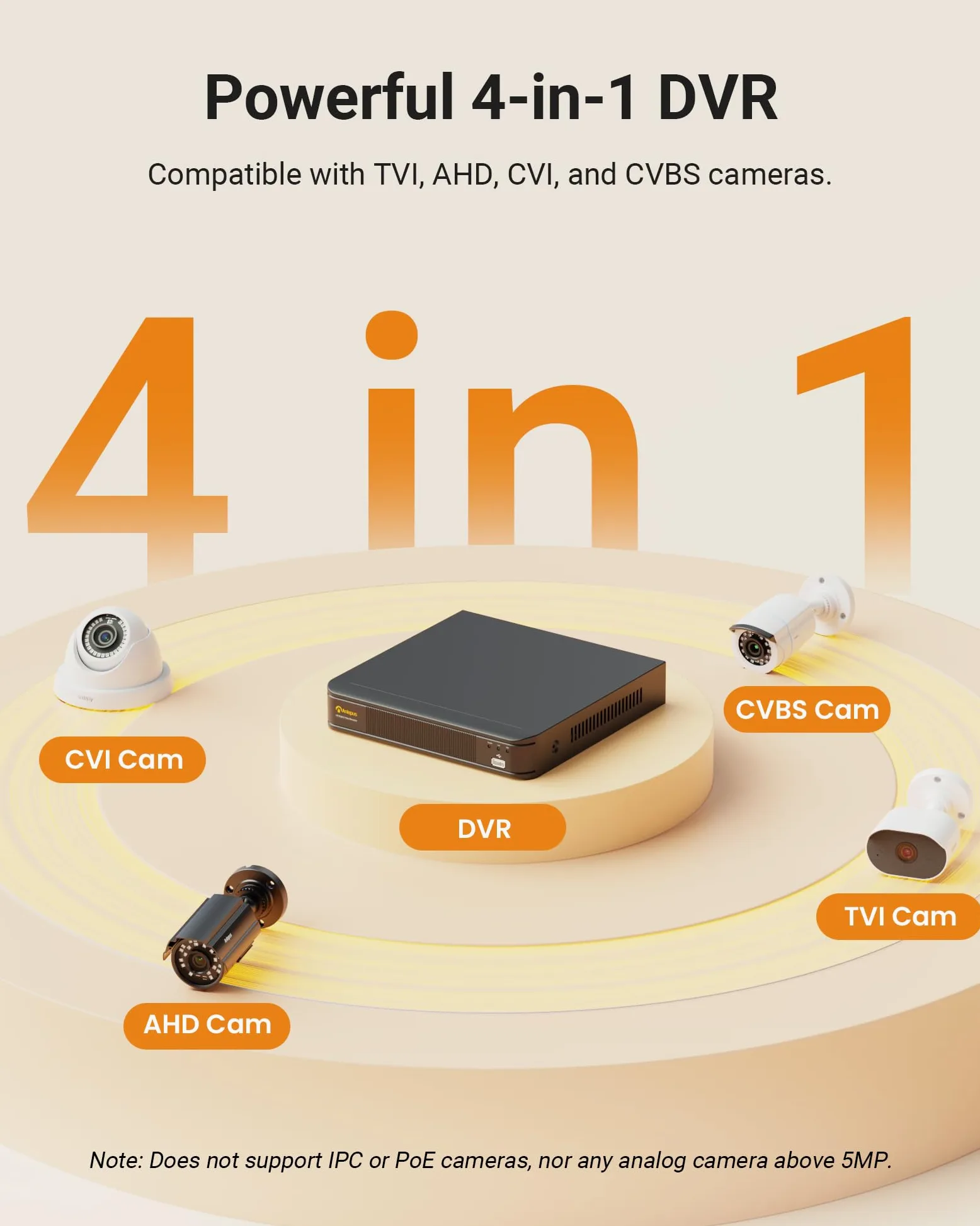 Anlapus 8CH 1080P H.265+ DVR Grabador sin Disco Duro para Sistema de Vigilancia