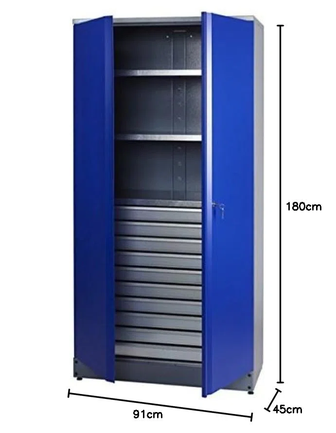 Küpper Armario de hardware/Armario alto 70597, 91x180x45cm, 2 estantes estables de 75 kg cada una, 10 cajones con rodamientos de bolas