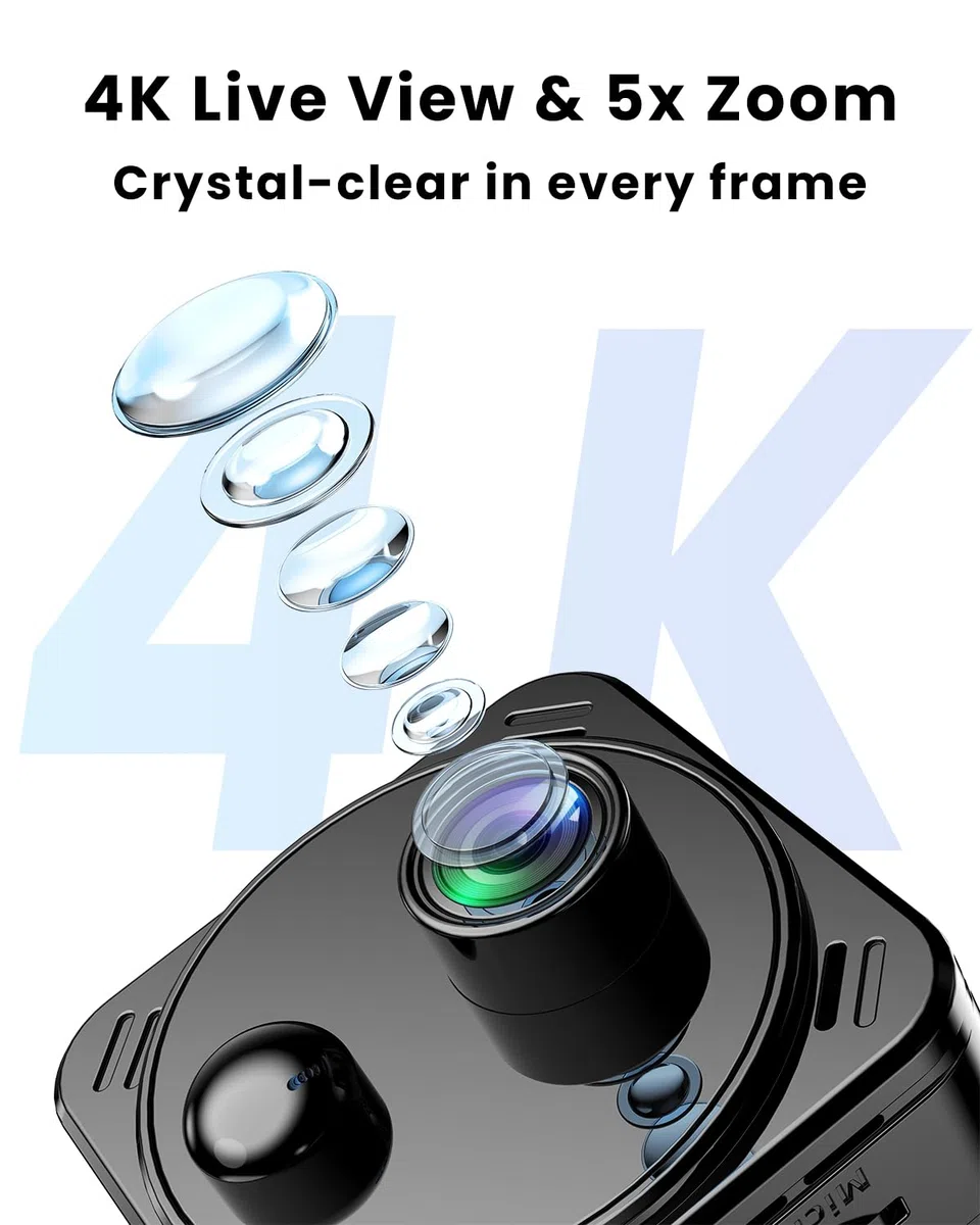 VIDCASTIVE Mini cámara oculta 4K de doble banda 2.4/5GHz WiFi cámara de seguridad interior con detección humana AI, visión nocturna, almacenamiento en la nube/SD, hasta 150 días de duración de la