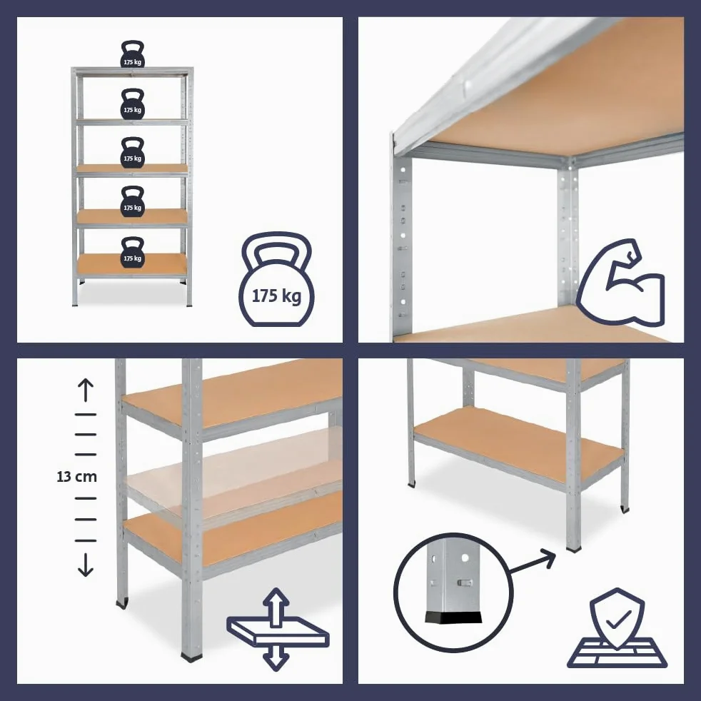 shelfplaza Home 200x60x30 cm Estantería Pesada en galvanizada con 5 baldas y 175 kg de Capacidad de Carga por balda