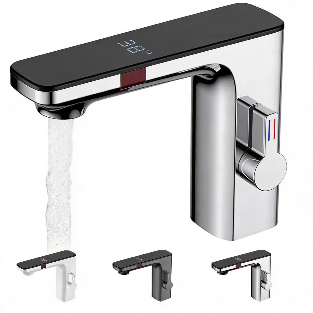 Grifo automático con sensor infrarrojo y pantalla de temperatura, lavabo con sensor inteligente, mezclador de agua fría y caliente, sin contacto (cromo)