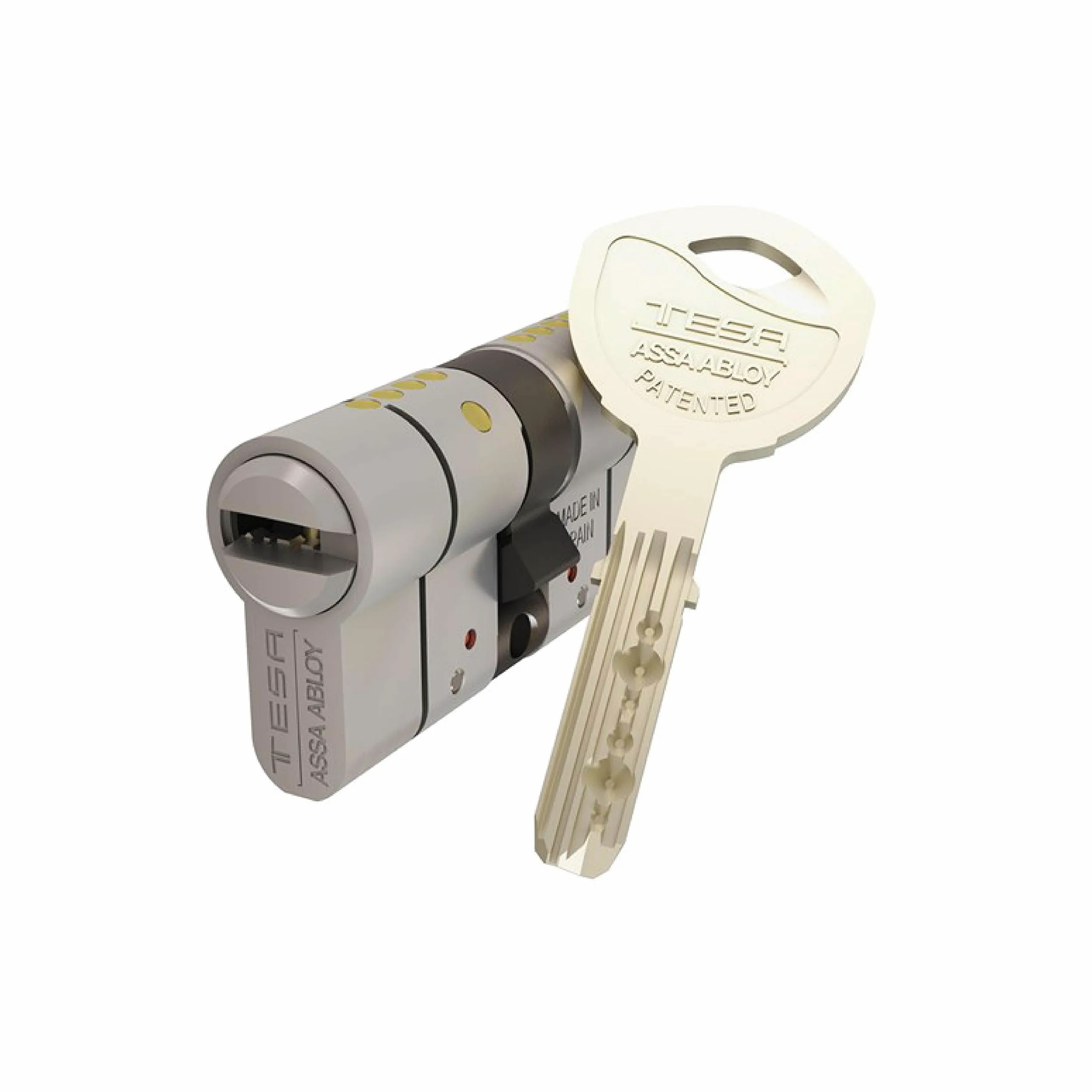Tesa Assa Abloy Cilindro de Alta Seguridad, Llave - Leva Larga, Latonado, 30x40 mm