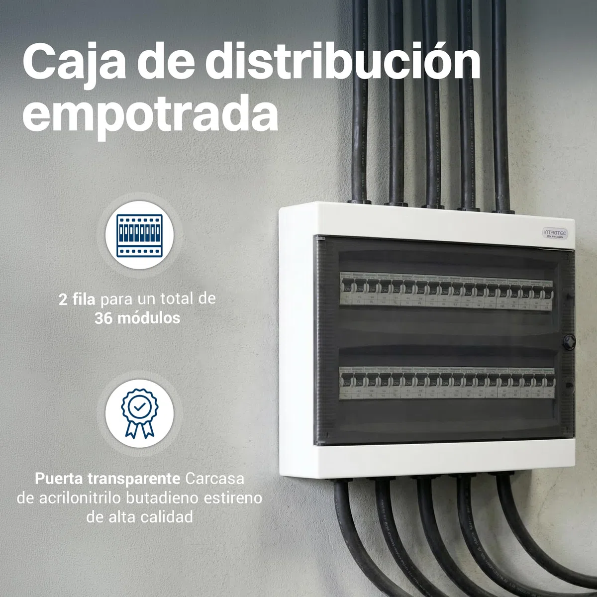Intratec Cuadro Eléctrico de Superficie 2 Fila – IP40 Caja de Distribución para 36 Módulos con Puerta Blanca para una Instalación Fácil en Hogar y Comercio – 361 x 396 x 112 mm