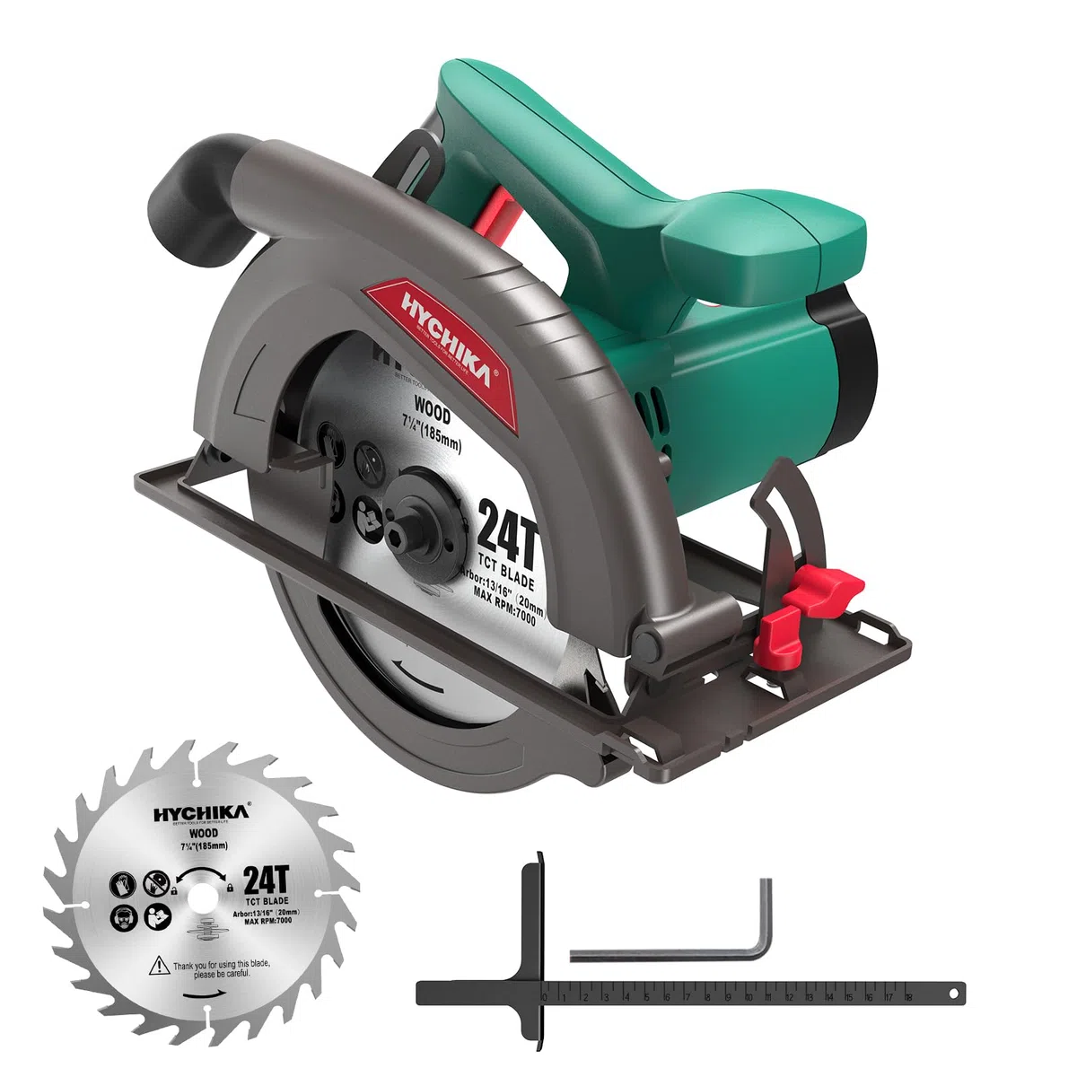 HYCHIKA Sierra Circular 1300W 4500RPM 185mm Mini Sierra Circular, Motor de alta Potencia, Profundidad de corte 65mm (90º), 45mm (45º), Extracción de Polvo, 2M Cable, para Corte de Madera/Plástico