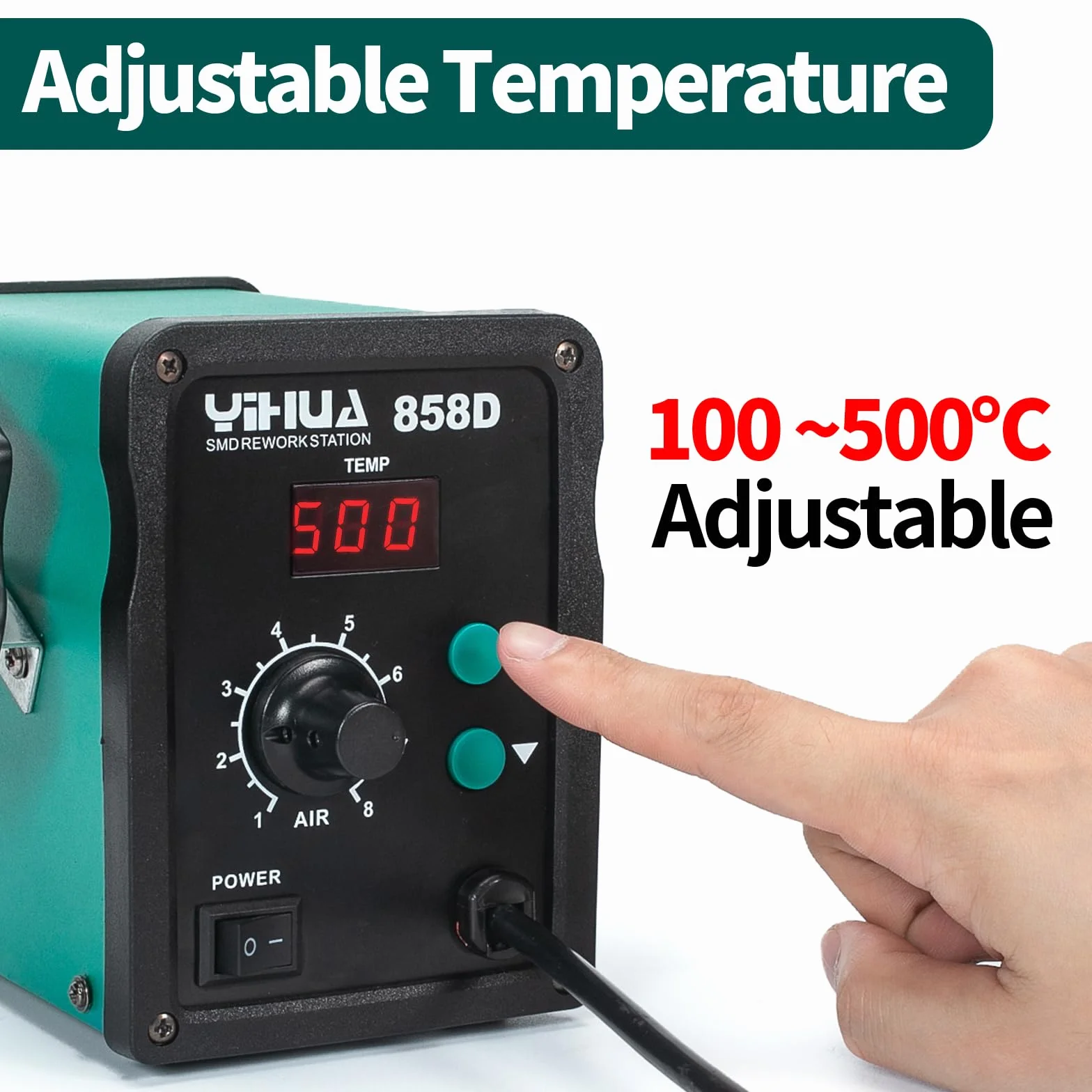 YIHUA 858D estacion soldadura aire caliente SMD desoldadura estacion de calor de 700W con temperatura y volumen de aire ajustable, control de temperatura PID, función de inicio/parada auto EU plug