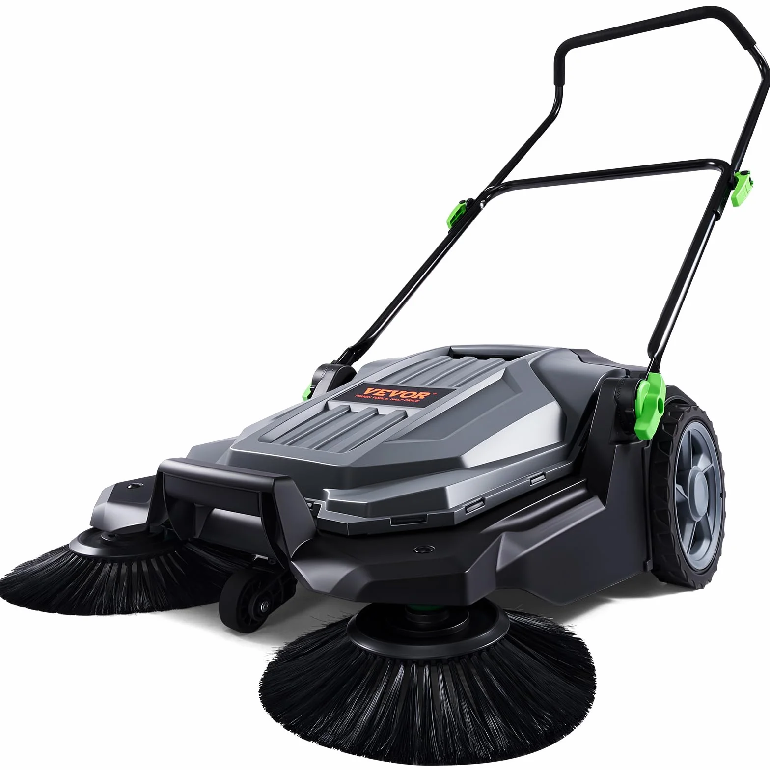 VEVOR Barredora de Suelo de Empuje, Barredora Mecánica, Ancho de Barrido 65 cm, Escoba Manual, Contenedor de Residuos 18.9 L, Mango Plegable Ajustable en Ángulo y Altura, para Jardines, Garajes