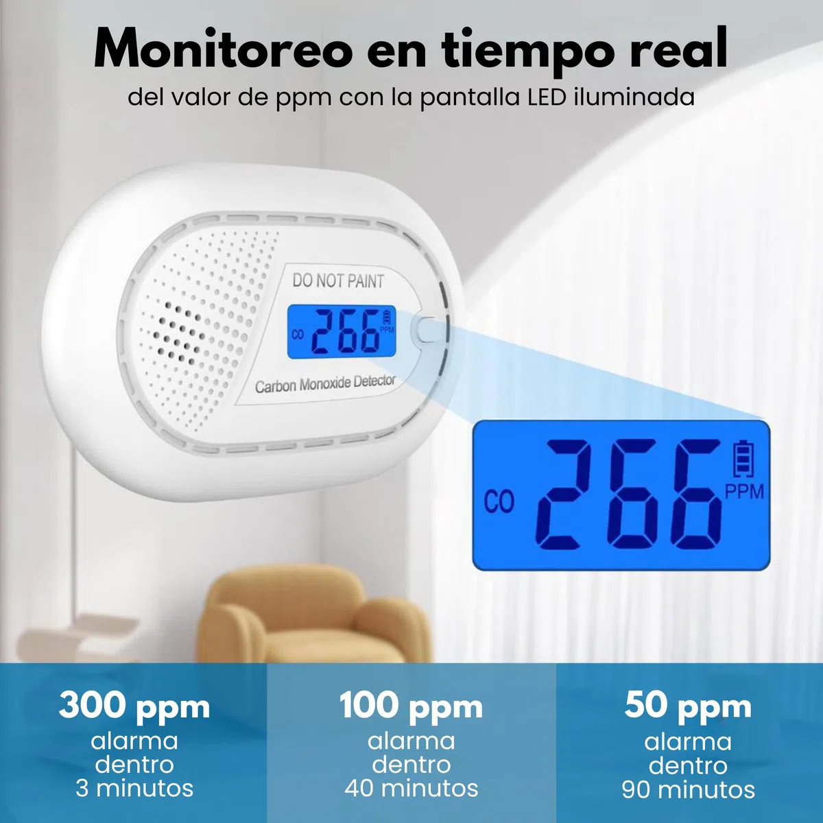 Aroha Safety Pro Detector de Monóxido de Carbono - Batería de 10 Años - Alarma CO - Portátil, Travel Carbon Monoxide Detector