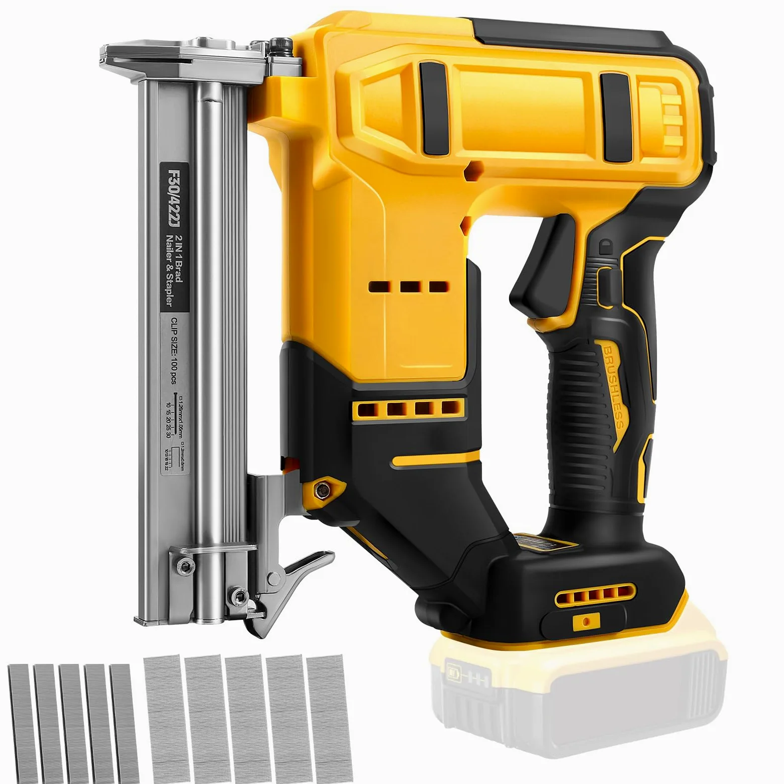 Clavadora inalámbrica de puntilla compatible con batería Dewalt 20V (sin batería), grapadora eléctrica sin escobillas de 18GA con 500 clavos y 500 grapas, pistola de clavos inalámbrica de 2 modos para