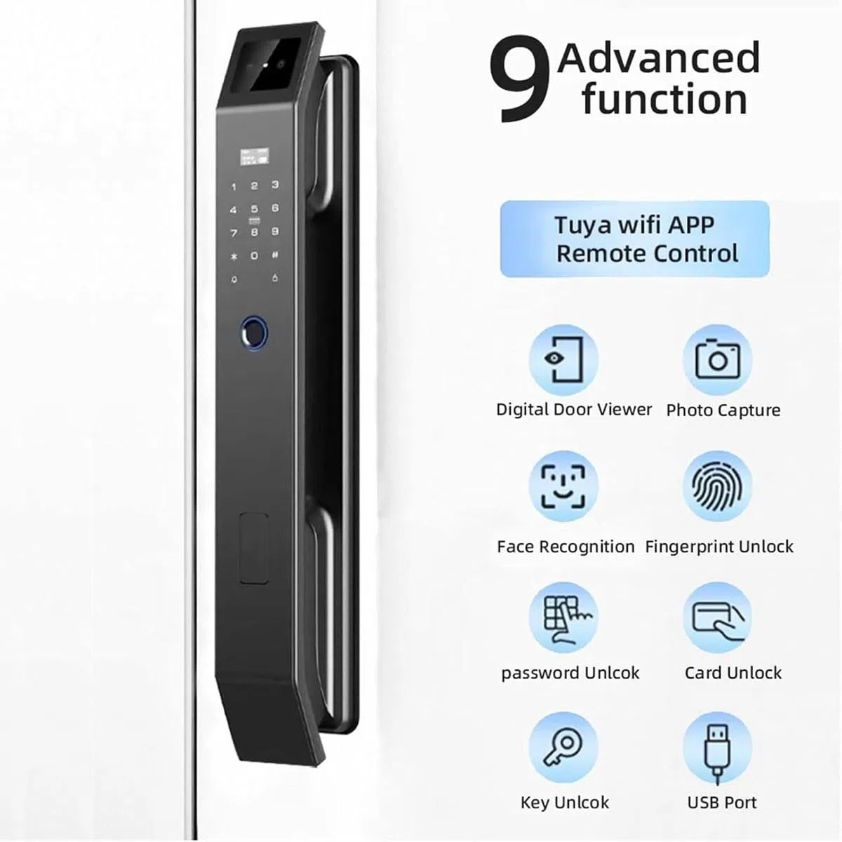 Cerradura de Puerta con reconocimiento Facial 3D, Cerradura de Puerta Inteligente con cámara, Cerradura de Puerta Digital WiFi con Huella Dactilar for Puerta de Entrada con cámara
