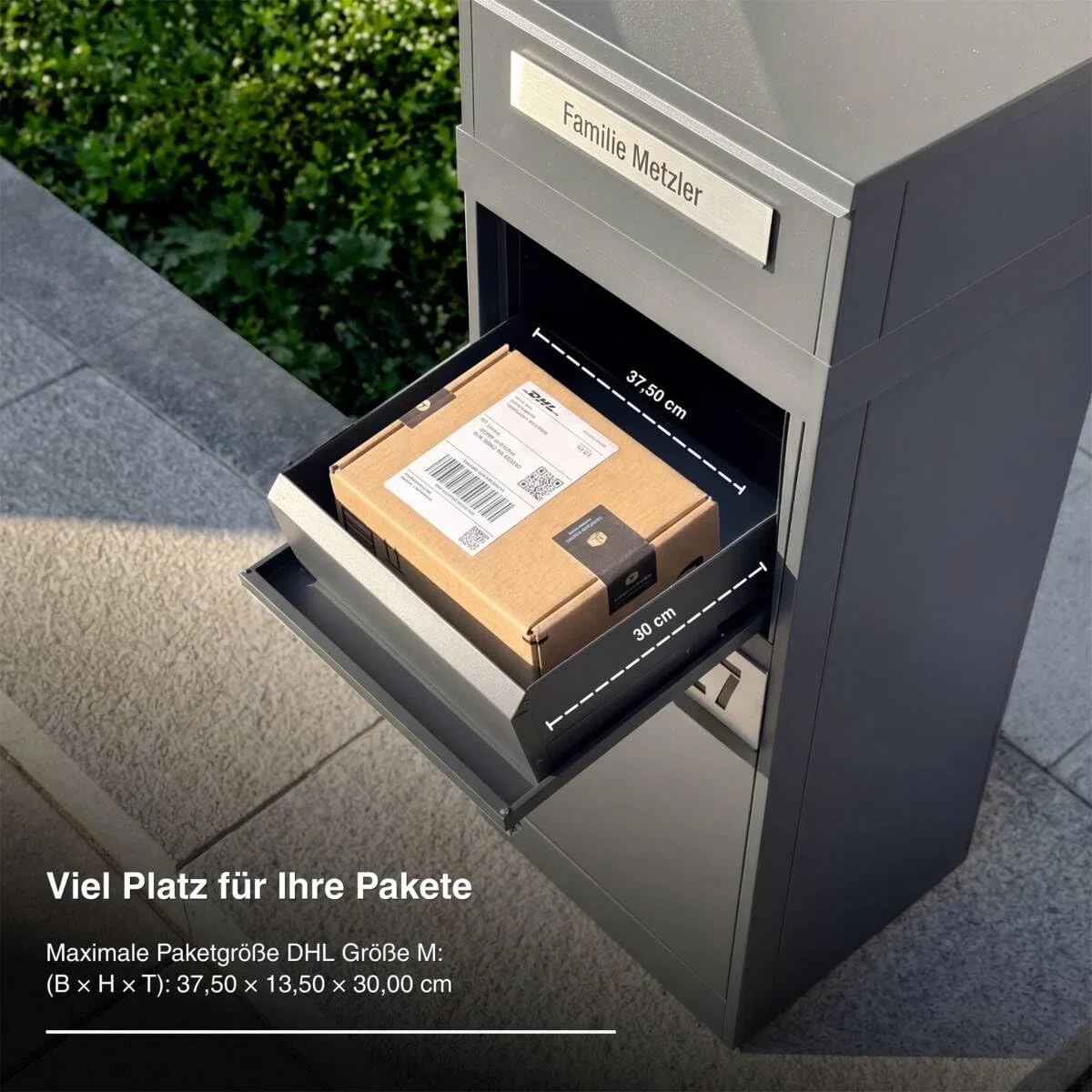 Metzler ZIVO2 - Buzón para Paquetes (Extractor Trasero, Exterior, Grande, XXL, Personalizable, en RAL7016), Color Gris Antracita