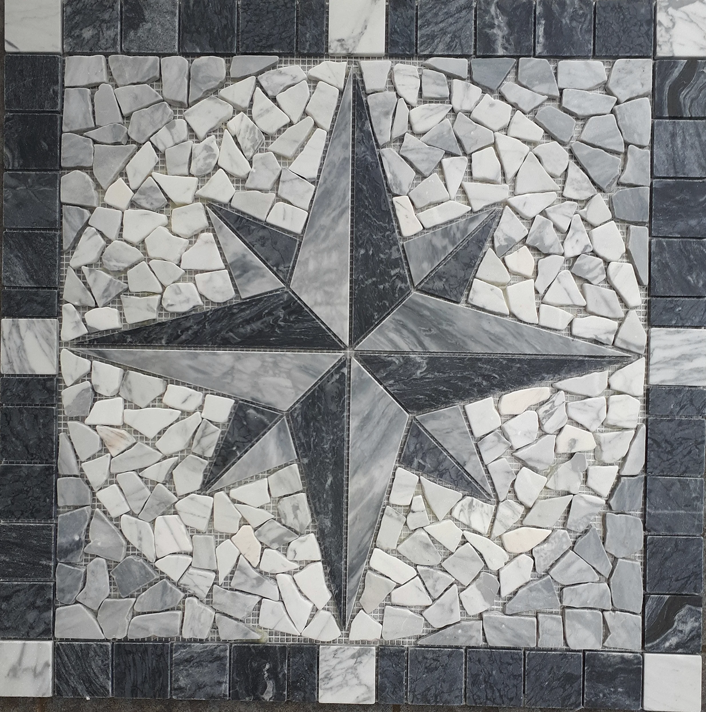 Mármol Rosone 60 x 60 cm, brújula, piedra natural, rosa de los vientos, mosaico, incrustaciones 071