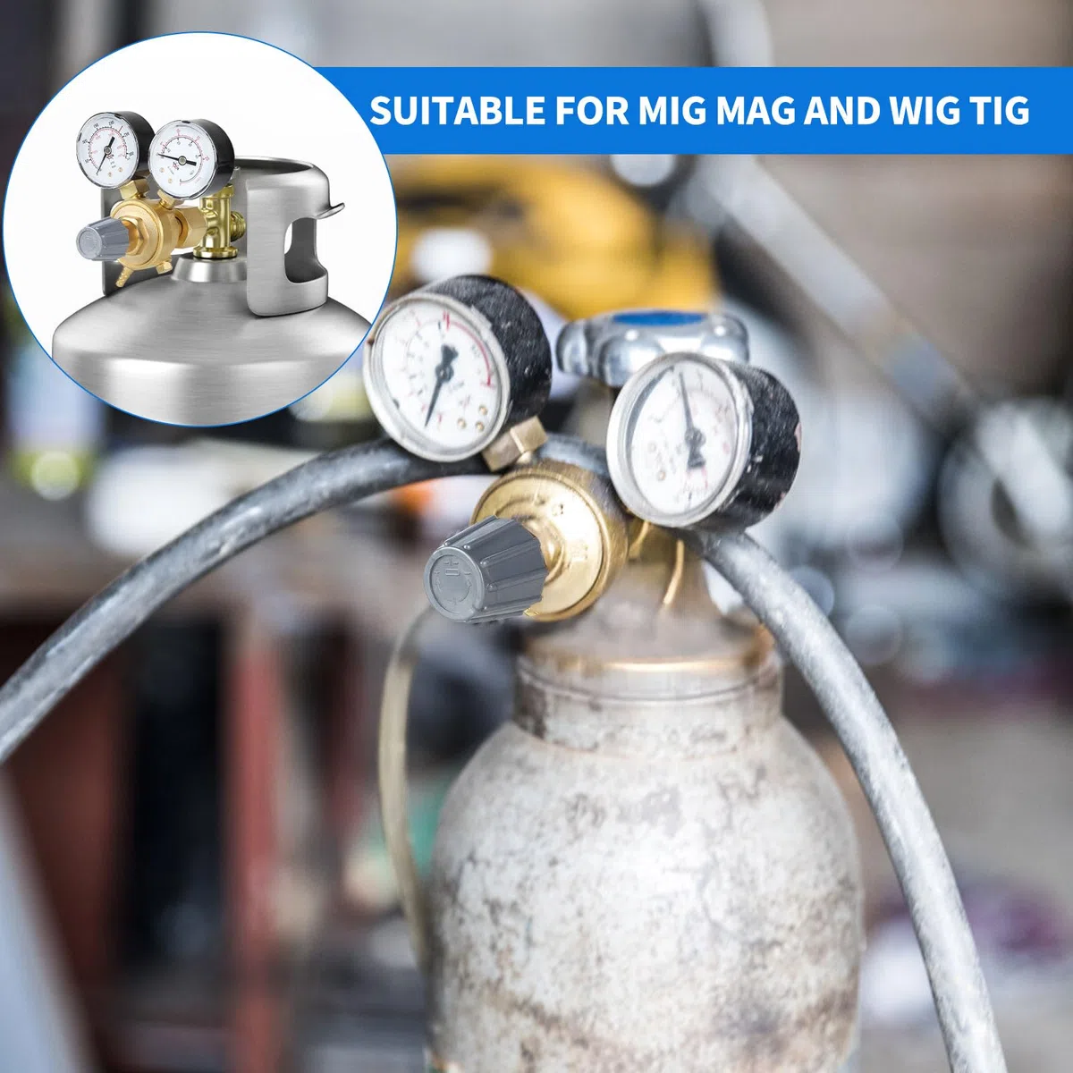 SWAWIS Regulador de Presión Argón/CO2 para Gas Protector MIG MAG WIG TIG Soldadura 315 Bar Conexión W21,8 x 1/14" Regulador