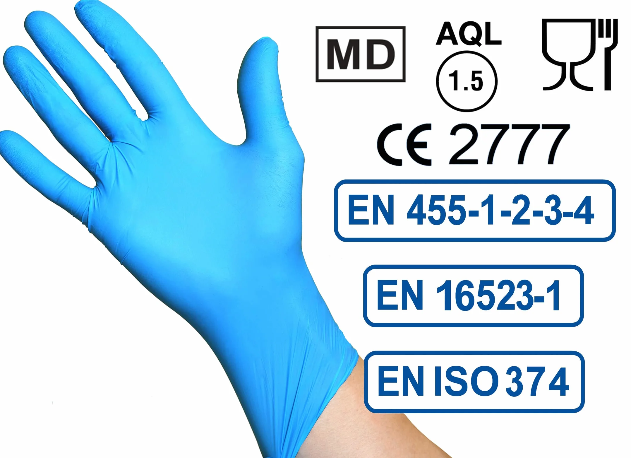1000 guantes de nitrilo libres de polvo, sin látex, hipoalergénicos, certificados CE conforme a la norma EN455, guantes médicos desechables (talla M)