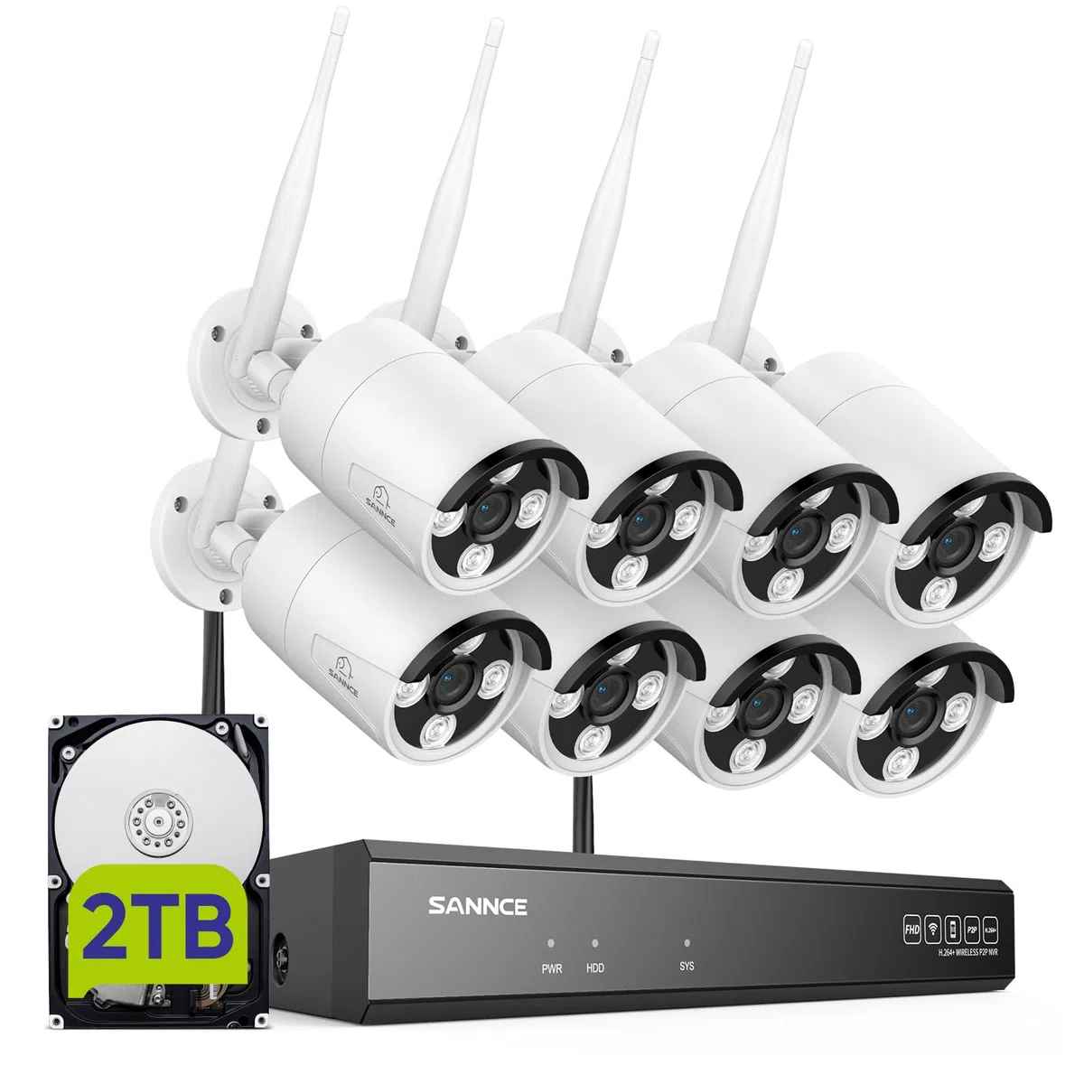 SANNCE 8CH 5MP Super HD sistema de seguridad cámara inalámbrica NVR WiFi H.264+ 8 cámara WiFi 3MP vigilancia exterior detección de movimiento acceso remoto por la aplicación HDD 2TB