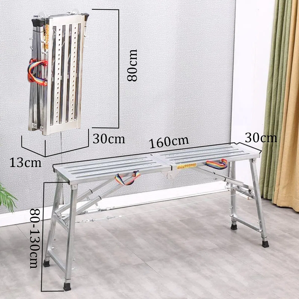 Plataforma de Trabajo Plegable, Andamio Ajustable Portátil, Andamio Resistente para Limpieza de Techos, Taburete Escalón para Remolque Vehículo, 160 x 30 cm