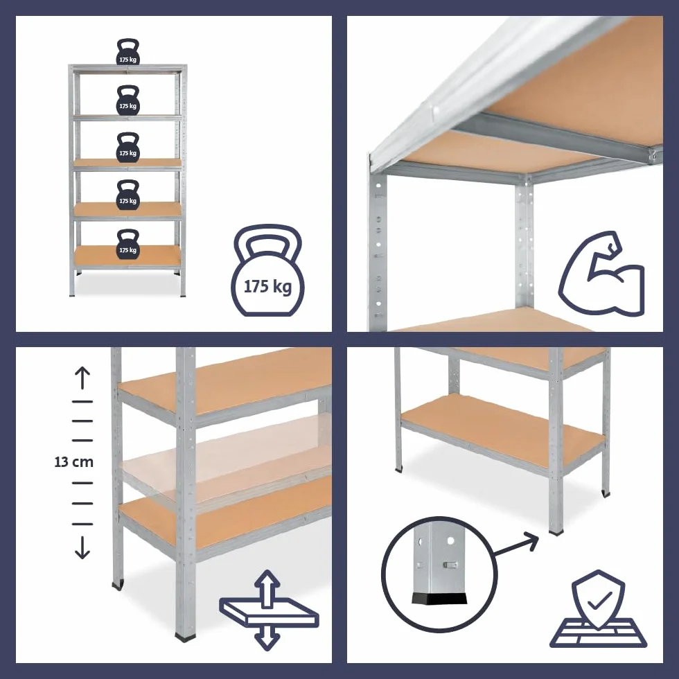 shelfplaza Home 230x90x50 cm Estantería Pesada en galvanizada con 7 baldas y 125 kg de Capacidad de Carga por balda