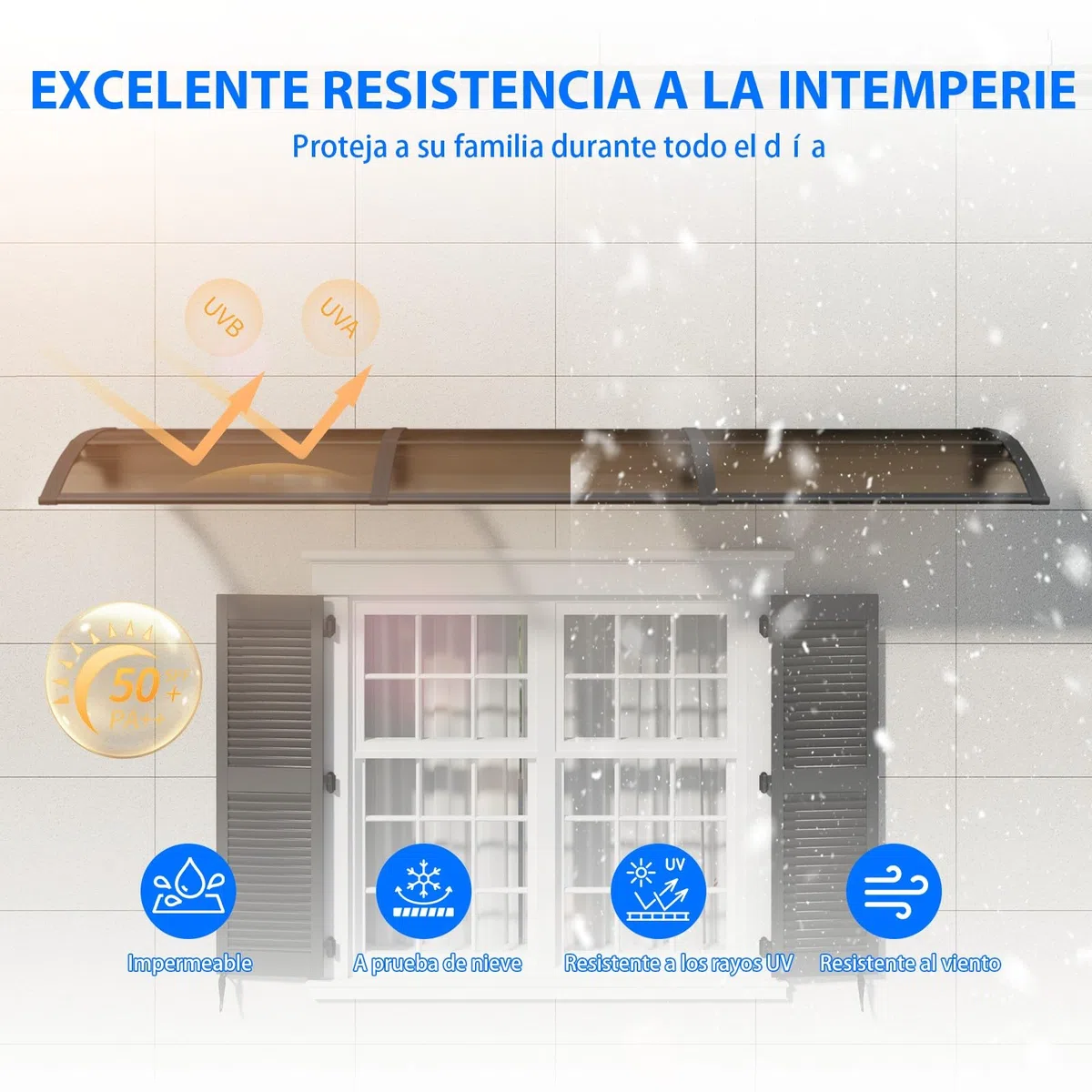 Marquesina para Puerta Exterior 150x80 CM, Tejadillo de Protección contra Lluvia y Rayos UV, Cubierta de Policarbonato para Puertas, Ventanas, Porches, Patios y Terrazas