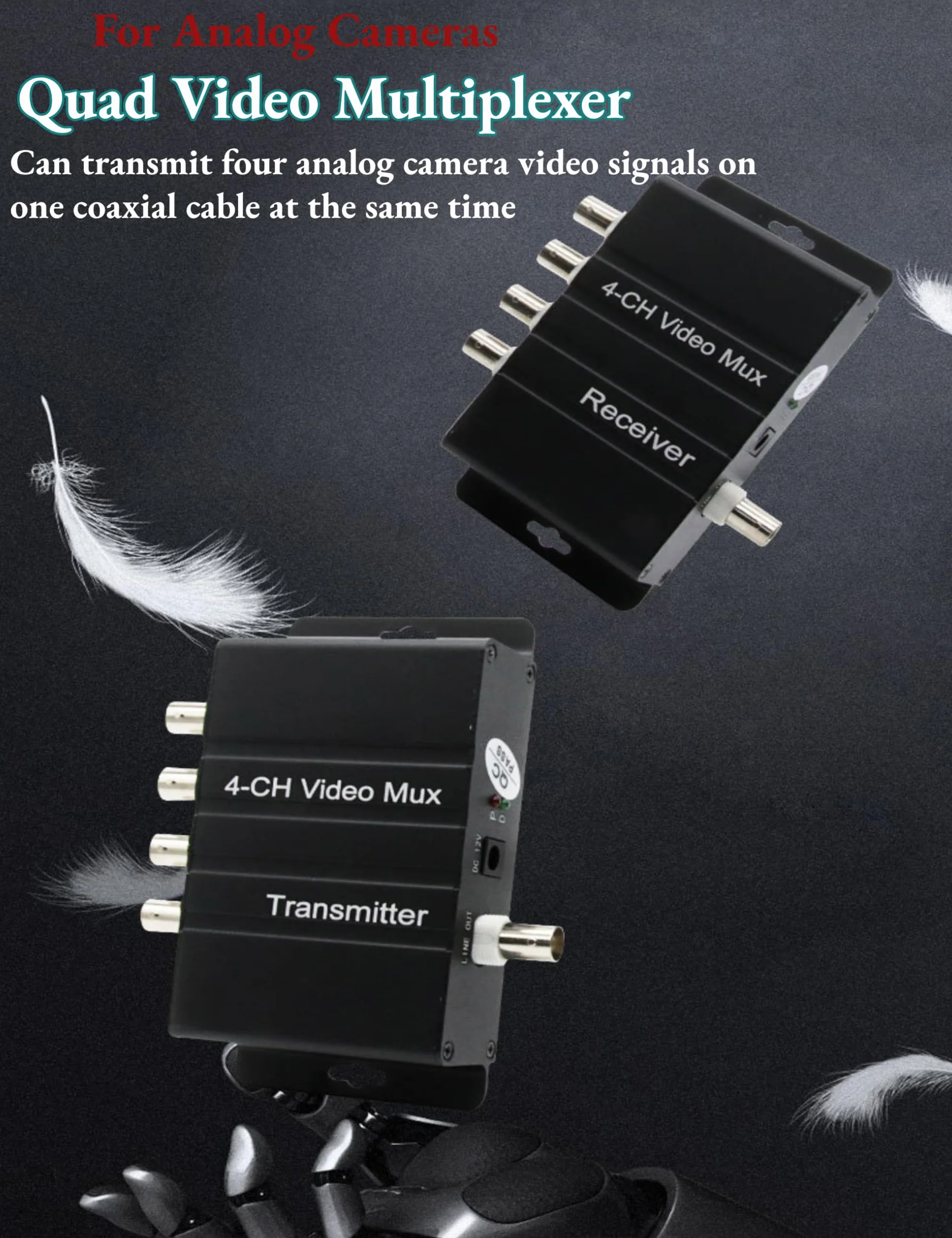 Multiplexor de Vídeo de 4 Canales, Resistente a Interferencias, Plug and Play, Transmisor y Receptor Multiplexor de 4 Vídeos HD a Cable coaxial(400M)