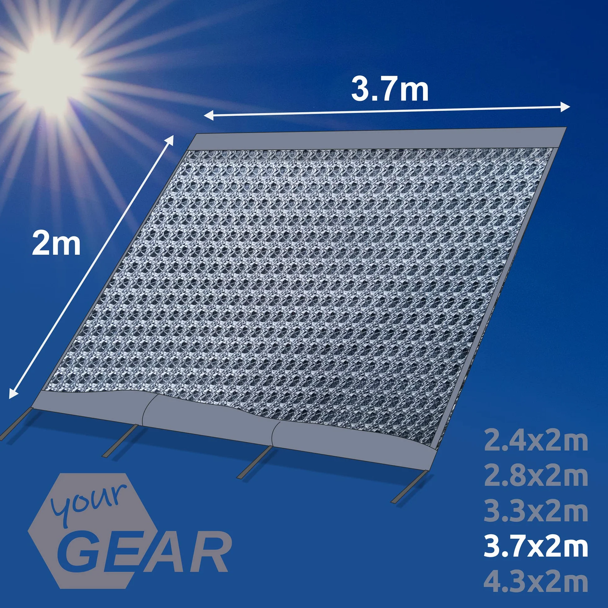 Gear Sun & Rain Blocker – Toldo delantero o paredes laterales, varios tamaños, UPF 50+, 5000 mm de columna de agua, 3 refuerzos de 4,3, 6,2 y 7 mm, anchuras