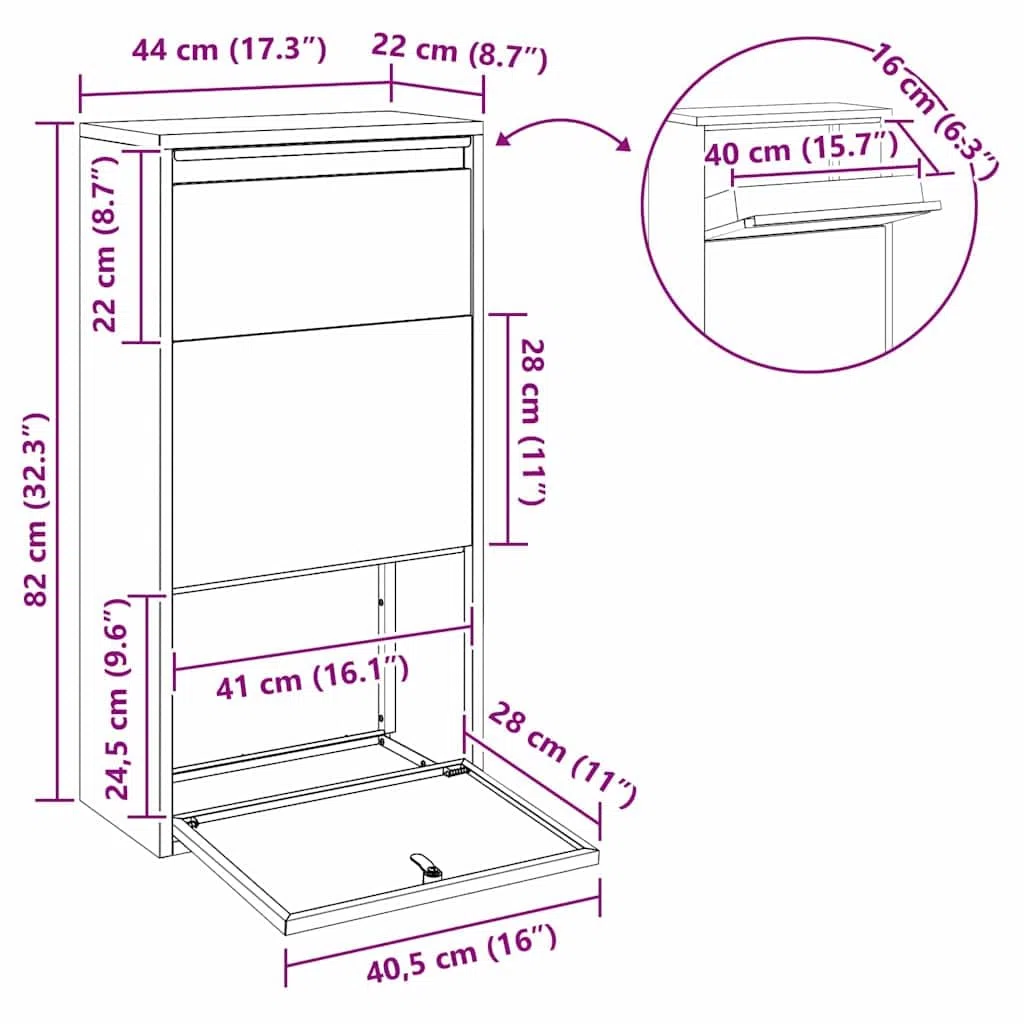 vidaXL Caja de Entrega de Paquetes con Puerta Plateado 44 x 22 x 82 cm, Buzón Elegante para jardín y terraza, Materiales Resistentes al Agua, Guarda Tus Paquetes a Salvo