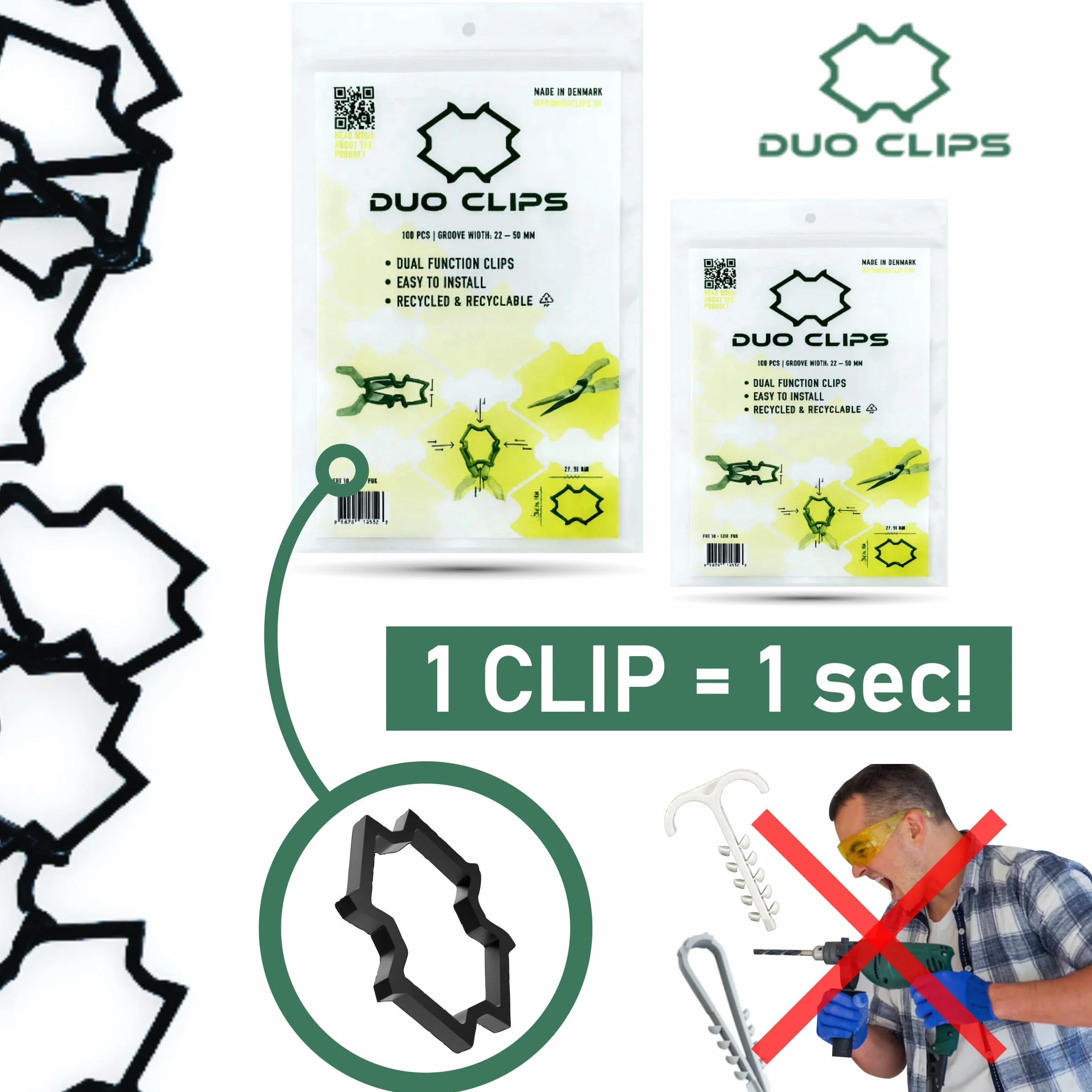 DUO CLIPS 100x Universal 22–50 mm Sujeta Cables | Clip para cables, Fijación de cables, Clip para cables, Soporte para conductos y tuberías﻿ (100)