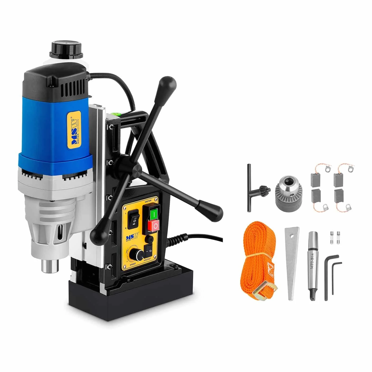 MSW Taladro Magnético MSW-MD32-ECO (1300 W, 18000 N, 600 rpm, Perforación de núcleo: Ø 35 mm, Profundidad 50 mm, Interruptor magnético RCD)
