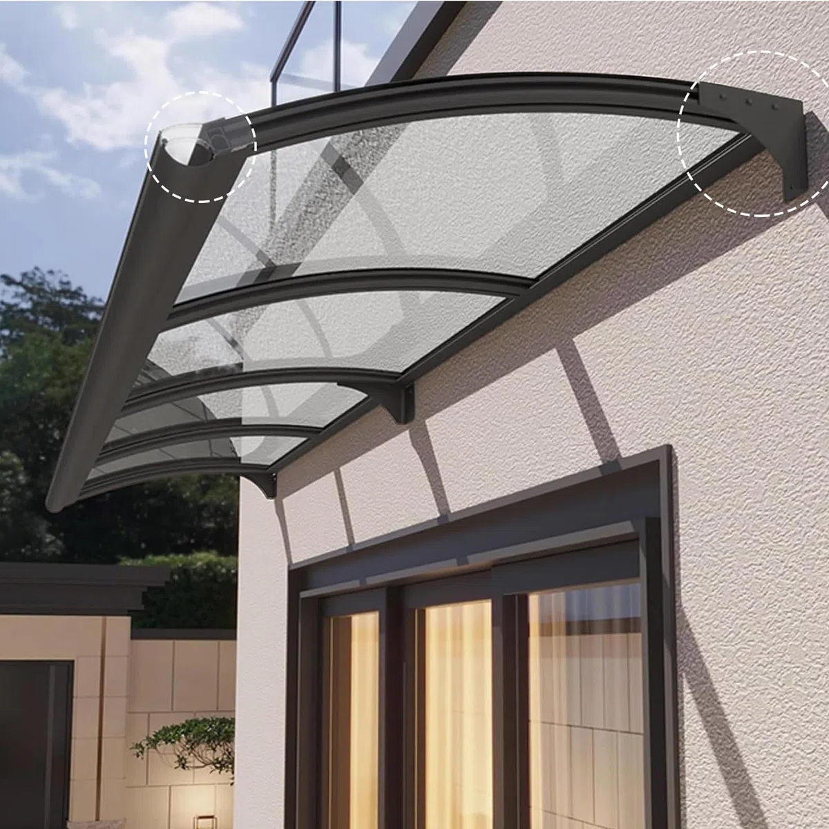QWEASDF Marquesina para Puertas y Ventanas,Toldo de Entrada de Techo,Protección contra La Lluvia y La Nieve UV ，Toldo Cubierta de Policarbonato +Base de Acero al Carbono (Size : 60x280cm/24x110in)