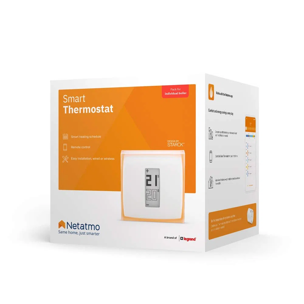 Netatmo Termostato Inteligente y Conectado de Ahorro de energía, WiFi, controla la calefacción de Forma remota Mediante la aplicación|Compatible con Calderas Individuales, NTH01-AMZ
