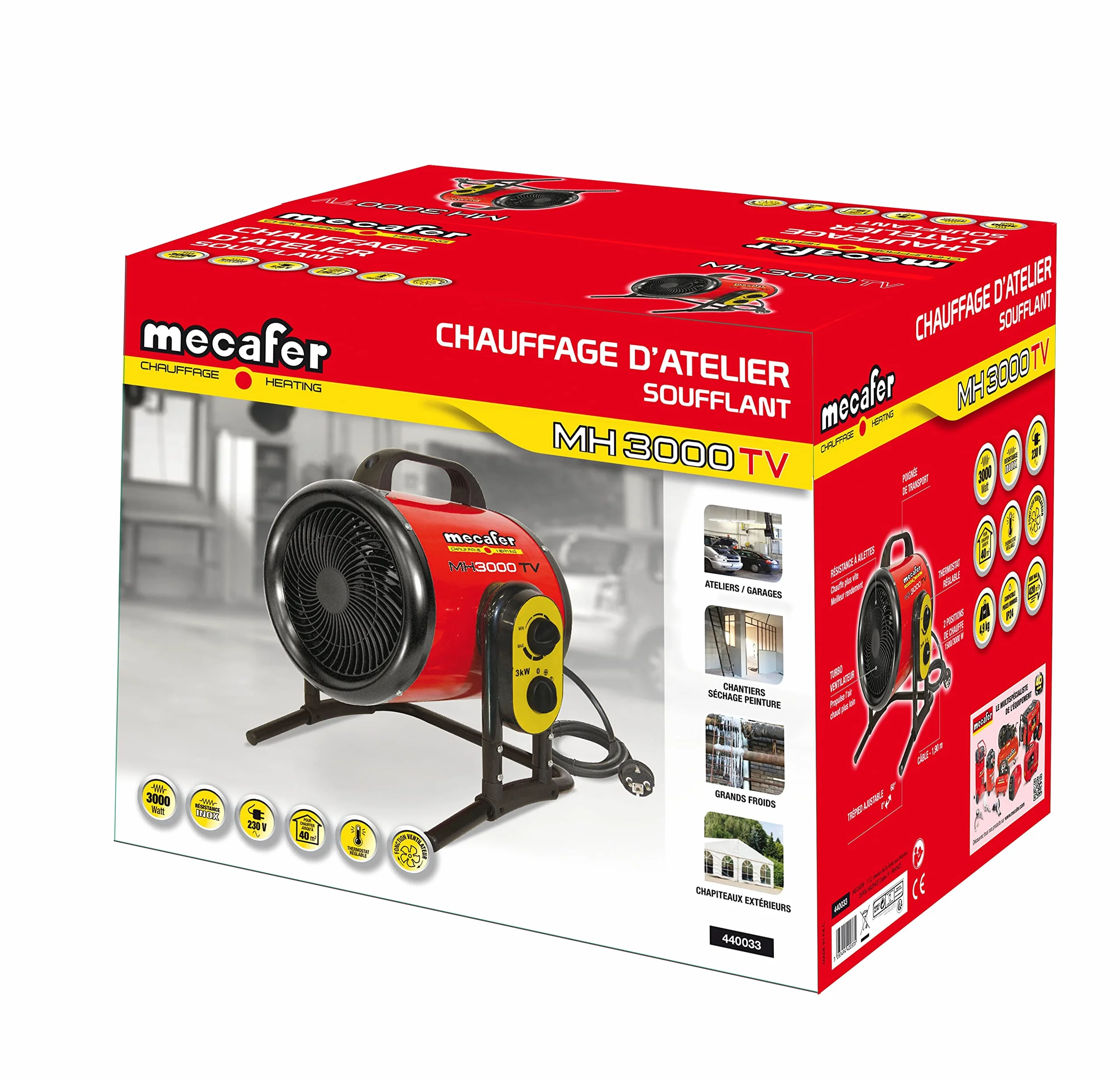 Mecafer Turbo mh3000vt - Calefactor, de aire, para taller (3000 W, máximo 40 m²)
