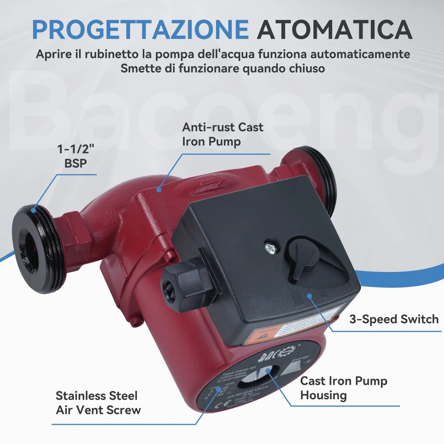 BACOENG Bomba de Circulación RS25/6-180 Bombas de Recirculacion Calefacción para Sistemas Circuladora Calefaccion Central 220V/50Hz