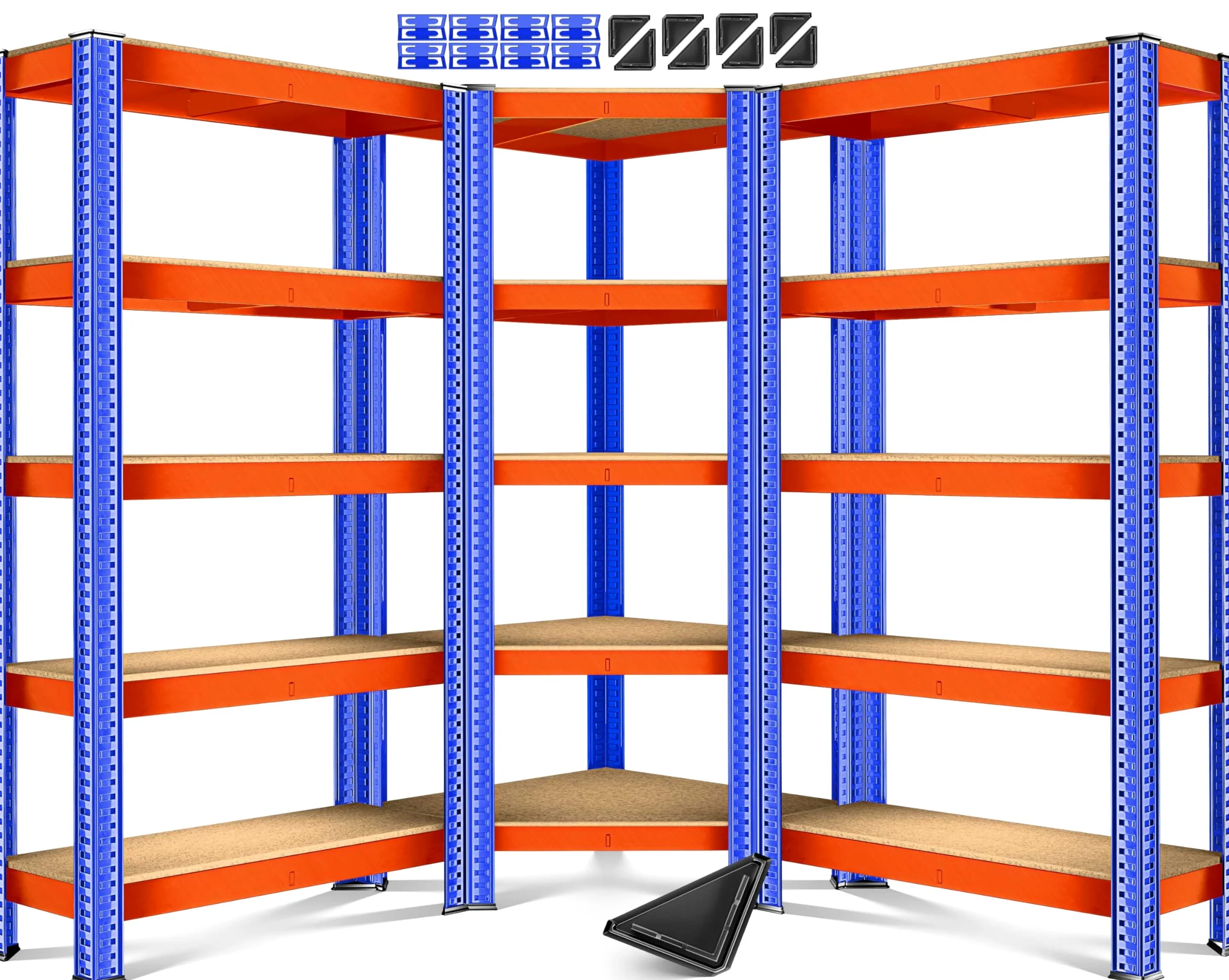 Masko Juego de 3 estanterías de Metal, 1 estantería esquinera y 2 estantes de Almacenamiento, 15 estantes, Tablero de Fibra de Densidad Media, 2625 kg, estantería para Taller, sótano, Garaje