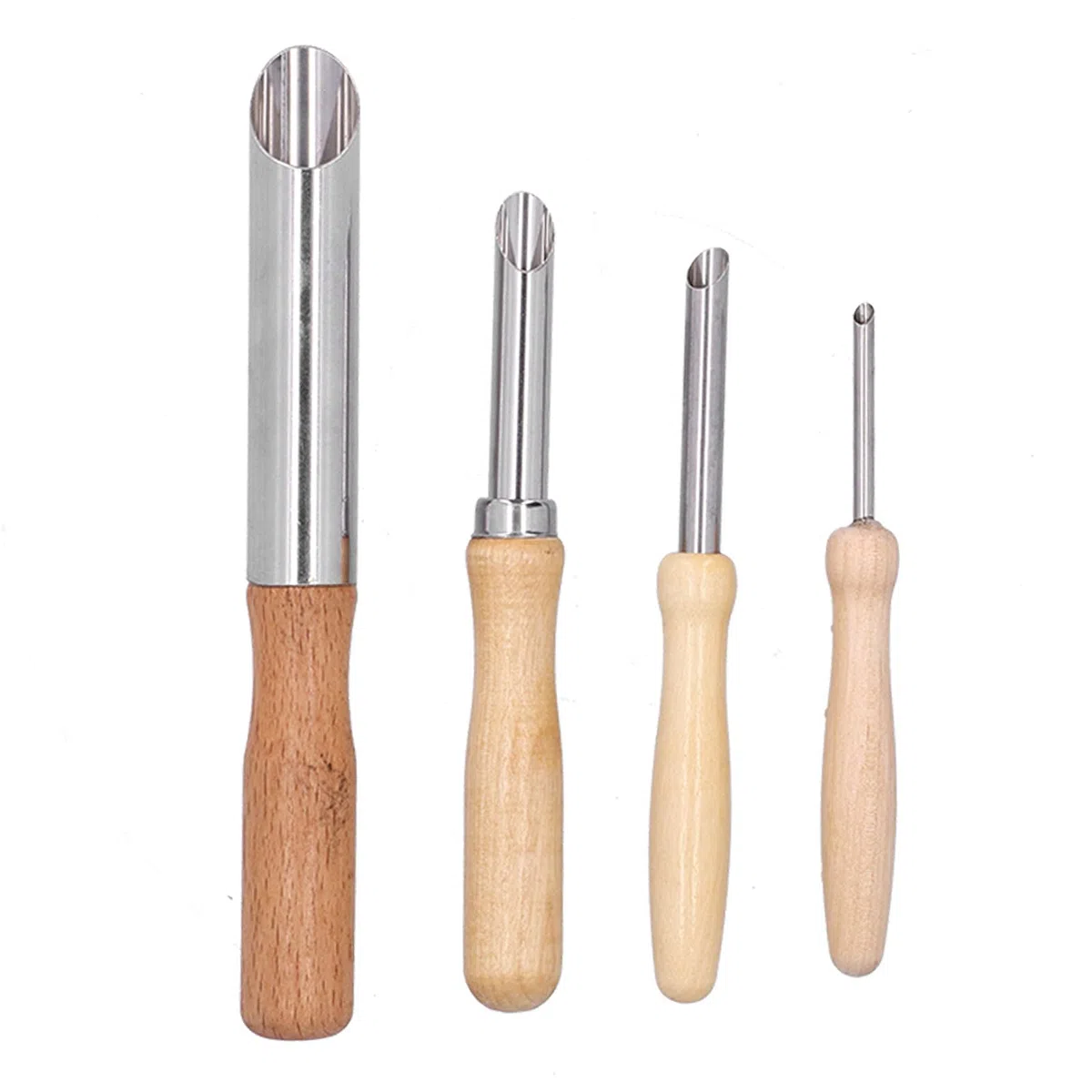 Pssopp Cortadores de Agujeros de Arcilla 4 Piezas, Herramienta Escultura Agujeros Perforación Cerámica Acero Inoxidable con Madera, Diseño Portátil, Uso Versátil para Escultura, Perforación, Ideal