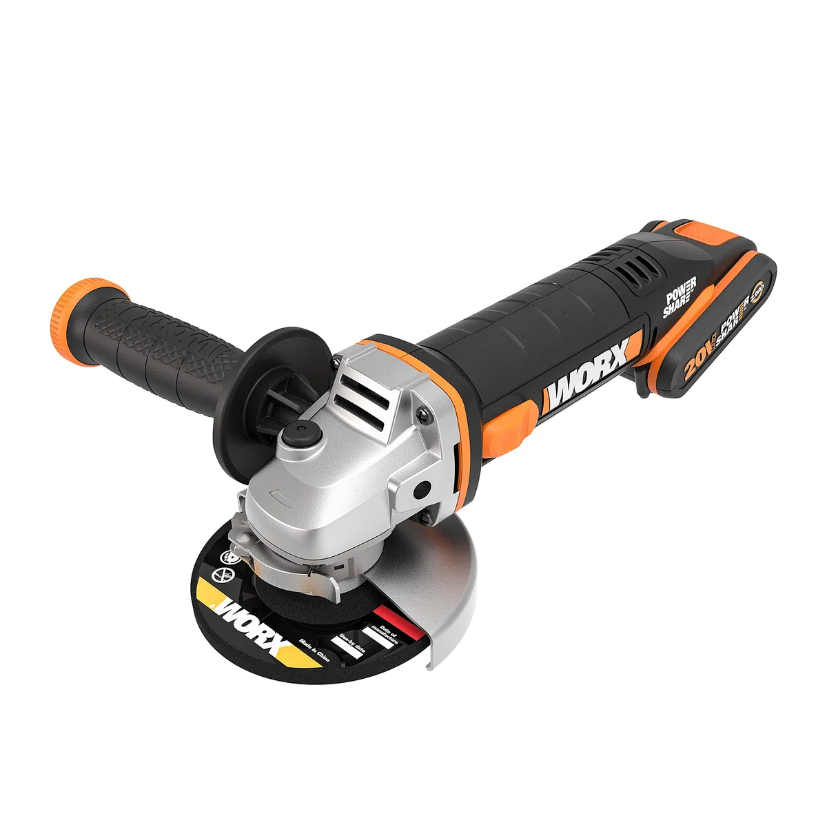 Worx WX800 Amoladora Angular 115mm 20V 8.000rpm 2 Baterías | Disc. 115mm, husillo M14, disco desbaste metal, cargador 1h, 2 baterías 2Ah, maletín