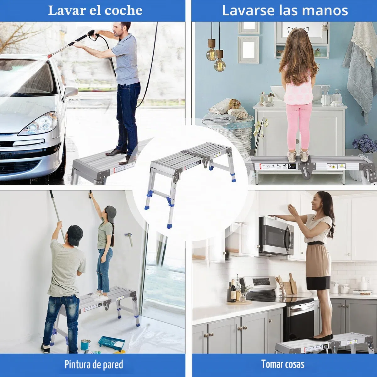 Plataforma de Trabajo de Aluminio Mejorada Plegable hasta 362 kg, Plataforma de Trabajo, Escalera escalonada de Aluminio Ajustable con cerraduras de Seguridad, Pedestal para escaleras