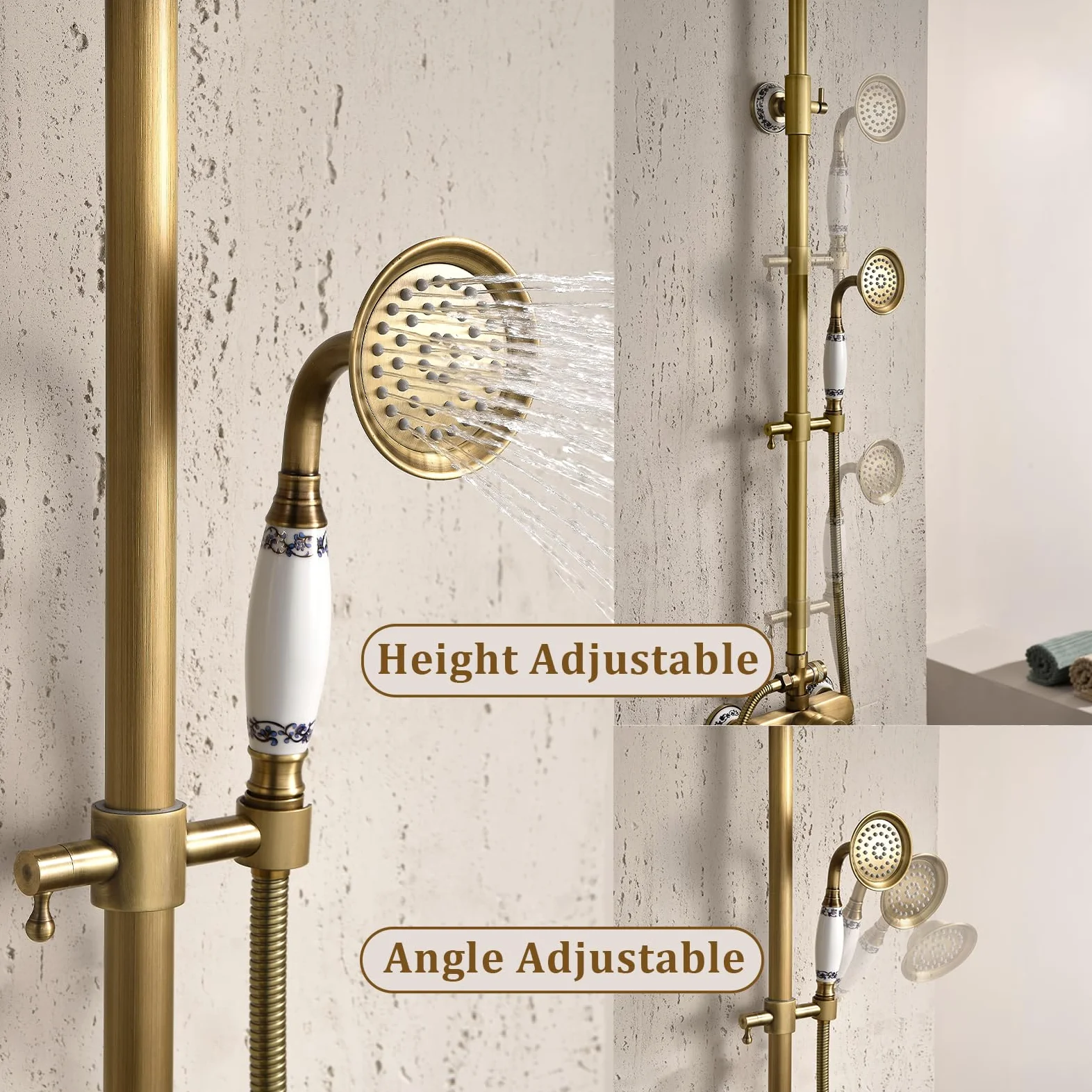 ESOP Conjunto de Ducha Retro Sistema de Ducha Montaje en La Pared Columna de Ducha Latón Set de Ducha con 20cm Giratorio Alcachofa de Ducha, Alcachofa de Mano, Ajustable Barra de Ducha