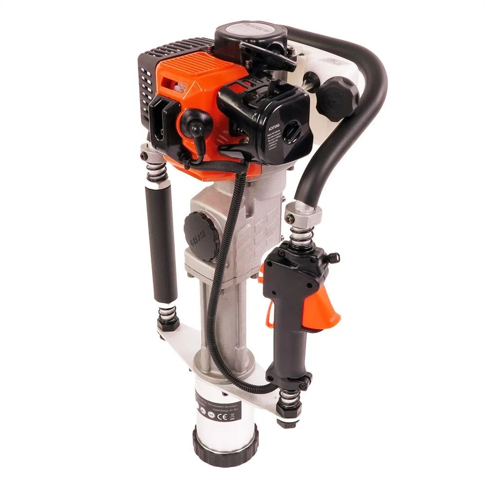 Martillo Demoledor de gasolina 32,7 cc FUXTEC FX-PR165 Motor de 2 tiempos con dos adaptadores de 20-45 mm y 46-80 mm para postes de madera, metal y aglomerado