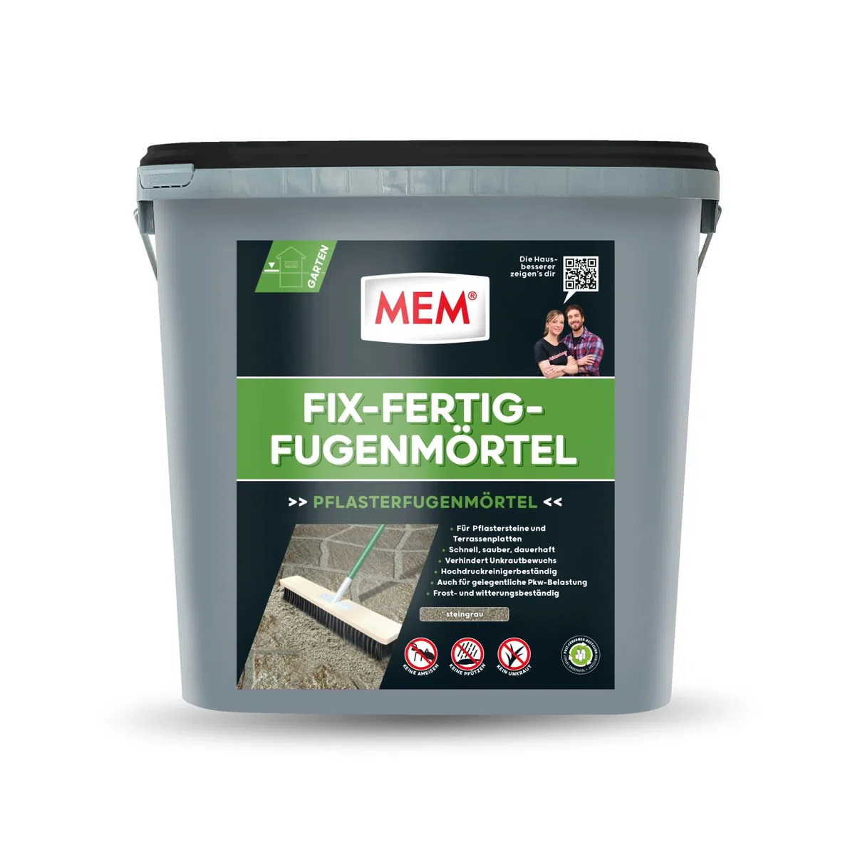 MEM Mortero de lechada listo para usar, resistente a la intemperie, antimalas hierbas, color gris piedra, 12,5 kg