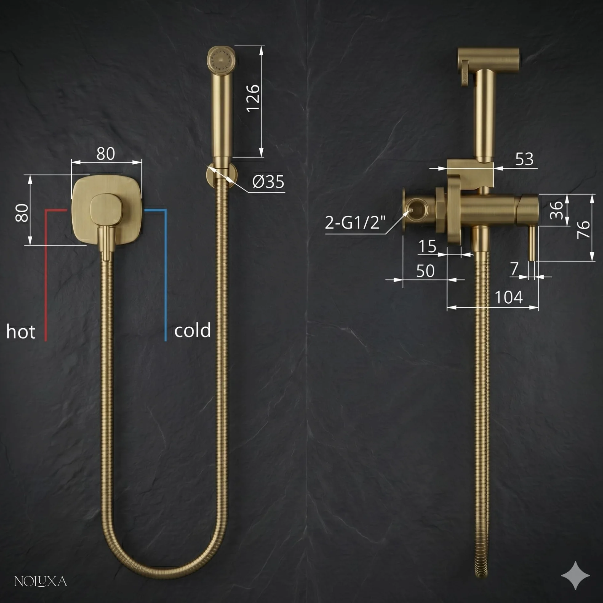 IMEX - Ducha Bidet Agua Fría y Caliente Color Negro Mate | Grifo Bidet Empotrado para WC | Ducha Higiénica Monomando para Inodoro | Grifería Sustituto de Bidé | Serie Toscana