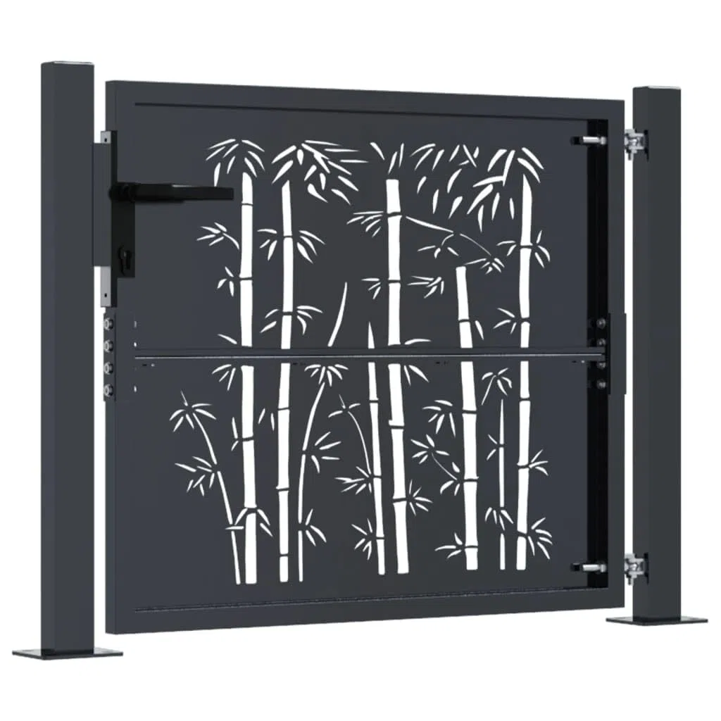 LAPOOH Puerta de jardín Acero Gris Antracita diseño bambú 105x80 cm, Puertas para Jardin, Puertas De Exterior, Valla Jardín, Rejas para Puertas De Entrada