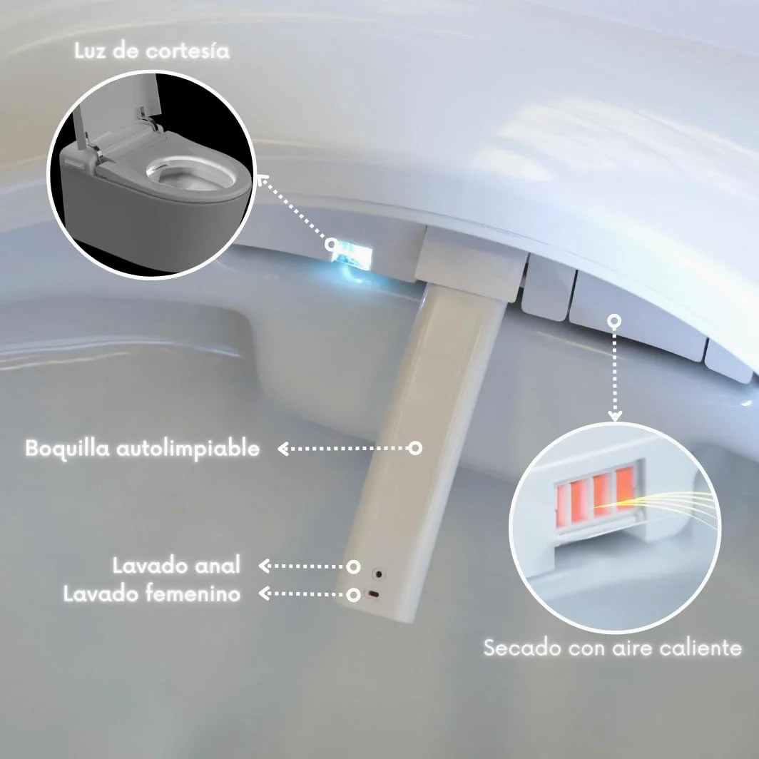 Nashi EOS - Inodoro Japonés Suspendido de Pared | Inodoro con Bidet | Universal: se adapta a cualquier bastidor | Luz Nocturna | Asiento Calefactable, Agua Caliente y Secado | WC Japones Inteligente