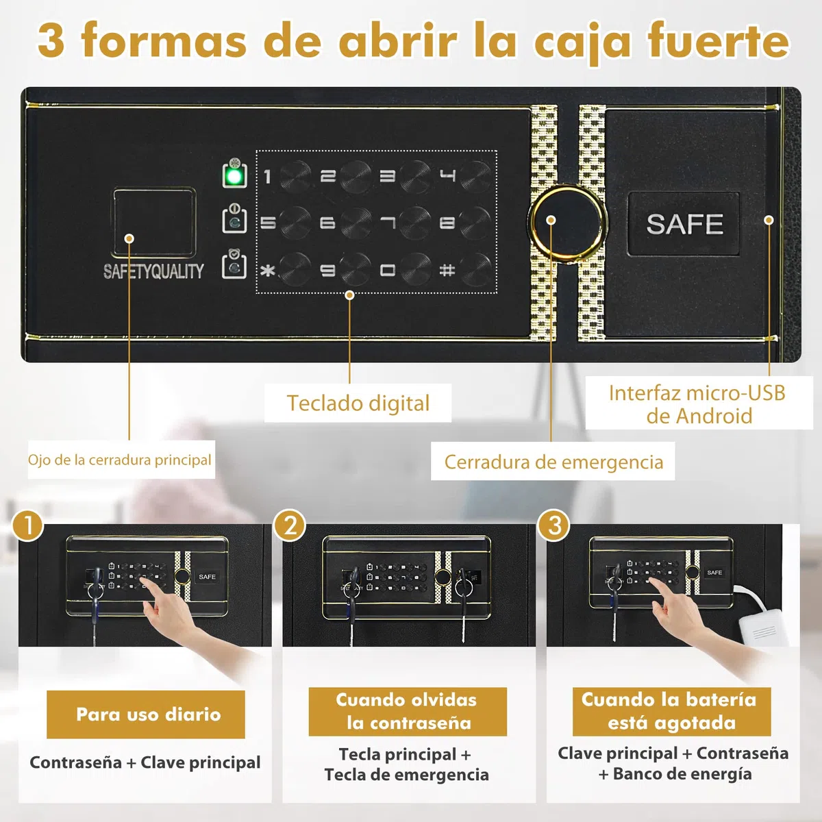 COSTWAY Caja Fuerte con Teclado Digital, Cerradura Integrada y Llaves Dobles de Seguridad, Estante Extraíble para Hogar, Oficina, Hotel (38L)
