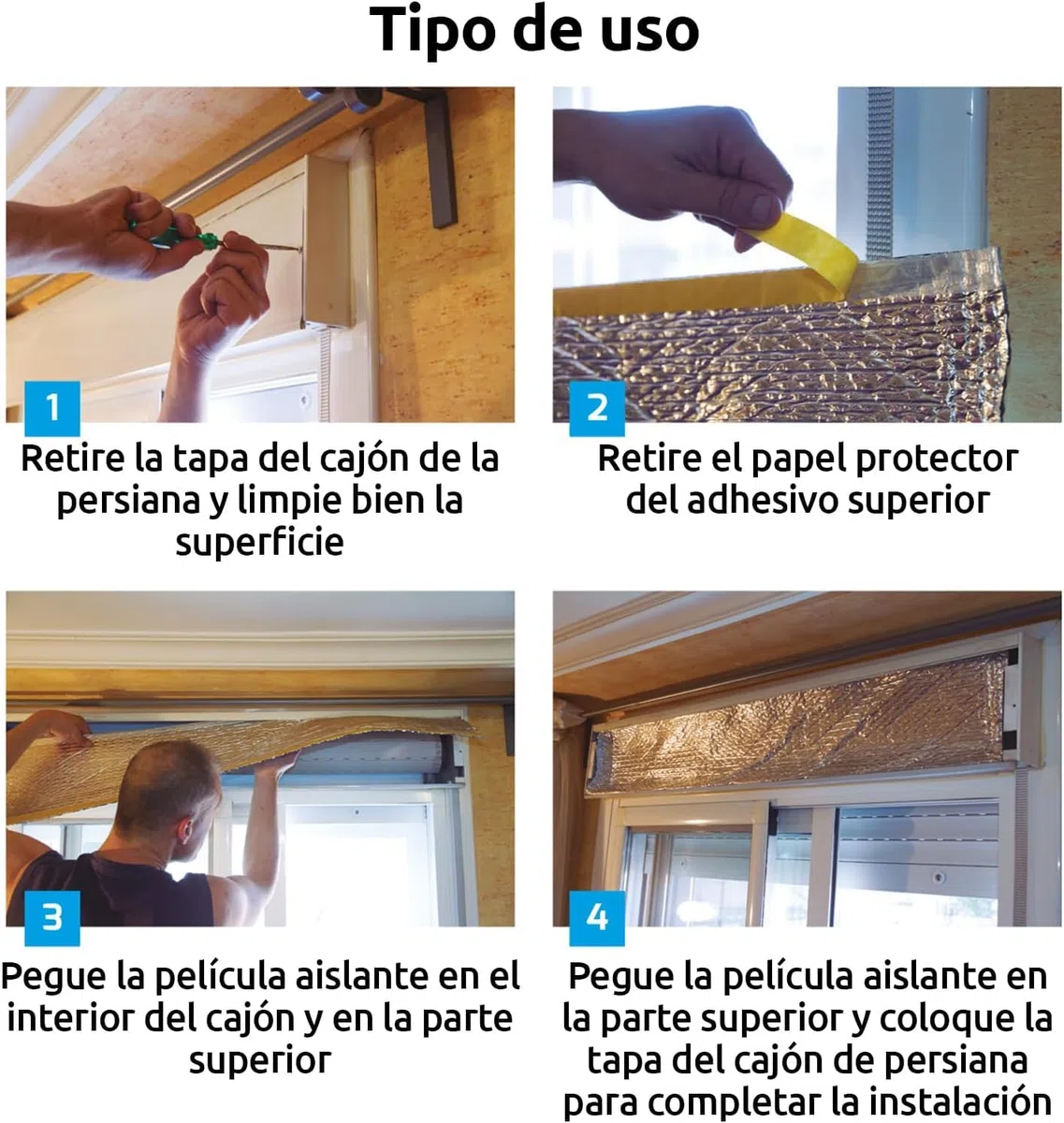 AISLANTE PERSIANAS CAJÓN CON AUTOADHESIVO | Evite la entrada de Frio o Calor por el cajón de las persianas | Se Instala sin Herramientas | 1.20m largo x 0.25 alto | 100% ALUMINIO (Pack de 5 unidades)