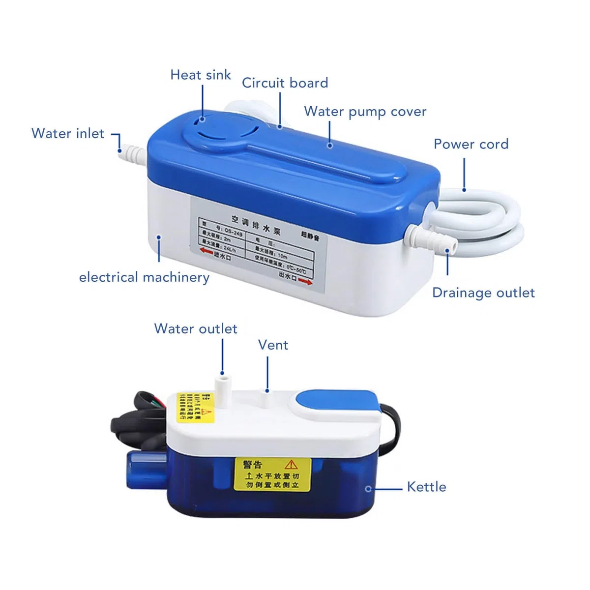 Bomba de Condensado HVAC Drenaje Mini Split Bomba de Extracción Automática Portátil para Aire Acondicionado AC110-240V 24L por Hora para Deshumidificador