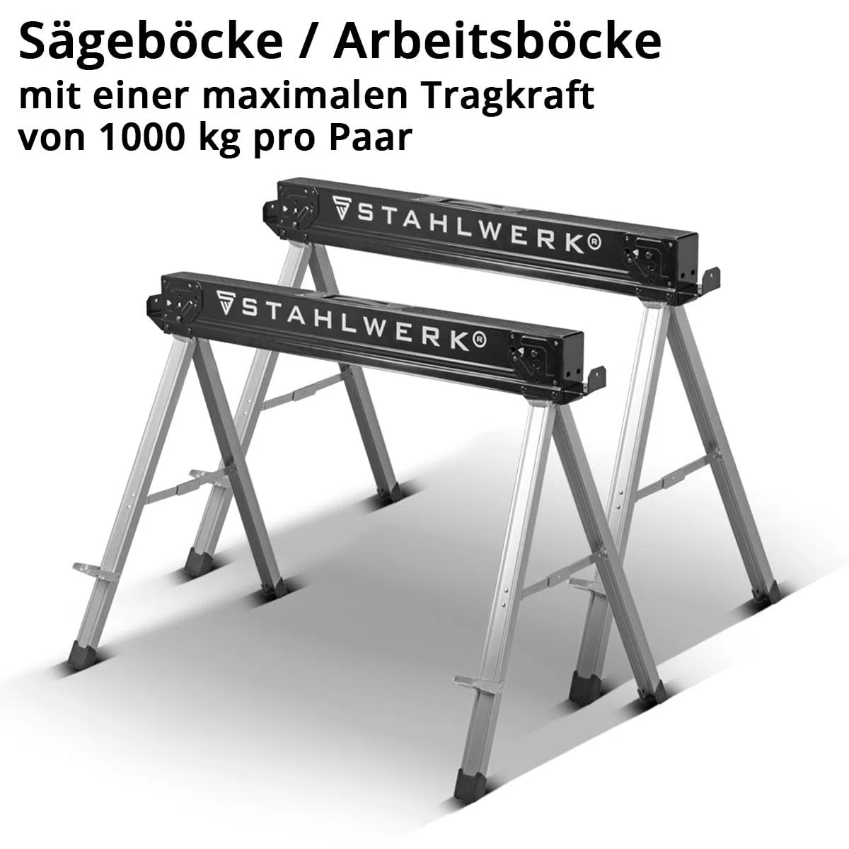 STAHLWERK SB-757 ST caballete de trabajo en un juego de 2 caballetes de trabajo de metal con recubrimiento de polvo | caballete plegable universal con una capacidad de carga máxima de 500 kg