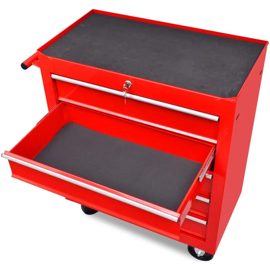 vidaXL Carrito de Herramientas con 5 Cajones Acero Rojo Caja Bricolaje Ruedas
