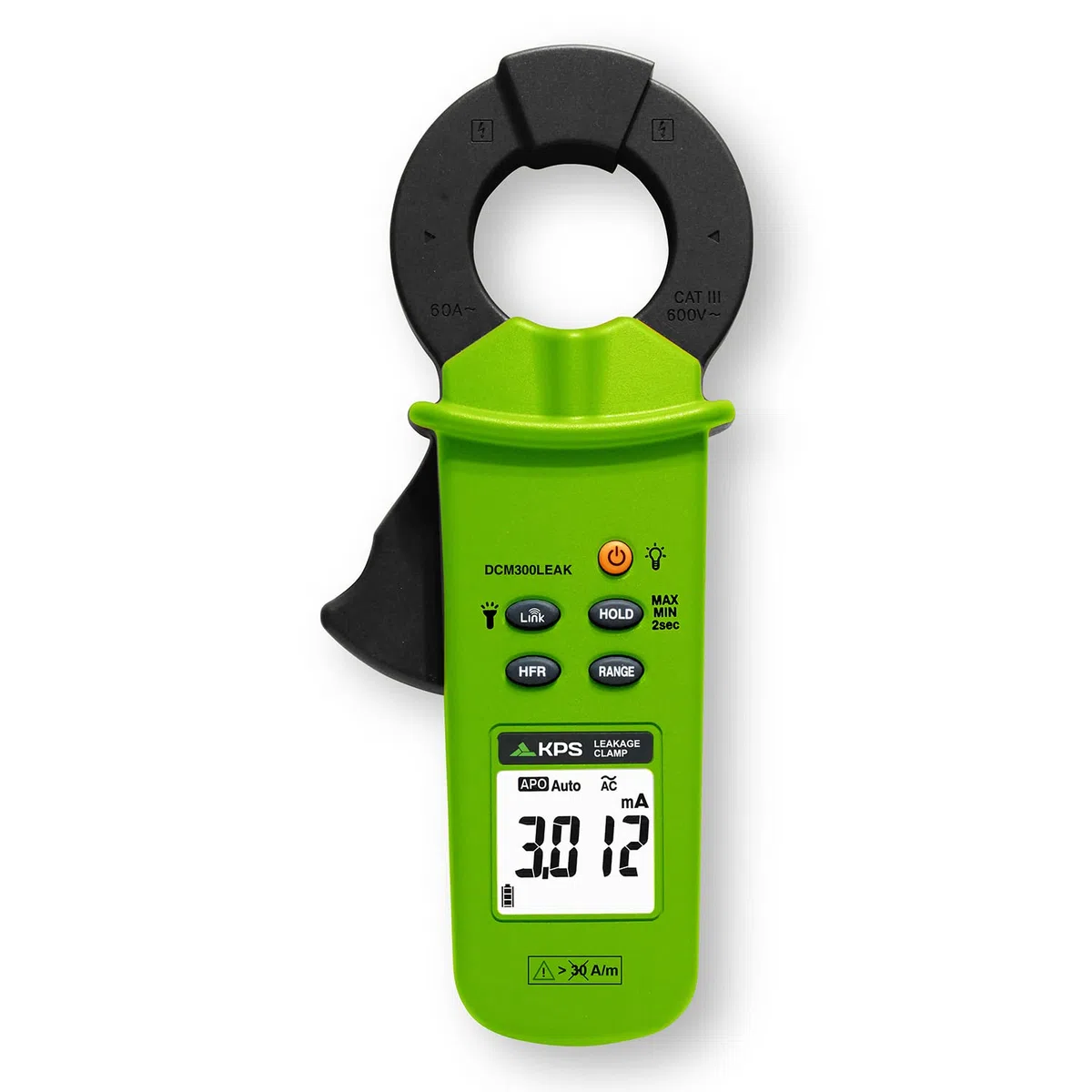 KPS-DCM300LEAK Pinza de Fugas TRMS Corriente AC 60A LPF Filtro Paso Bajo 50-60Hz y 1kHz conexión Bluetooth 6000 Cuentas CAT. III