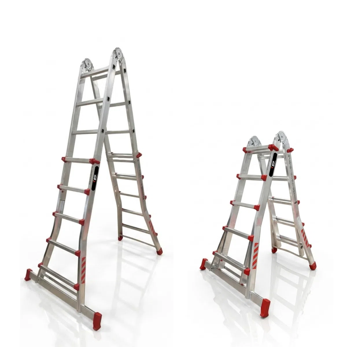 Escalera Telescópica de Aluminio Articulada 4x5 Peldaños | BTF Escalera Extensible Plegable Multiposición hasta 4,7m, Tijera 2,3m, Carga 150kg, Norma EN131